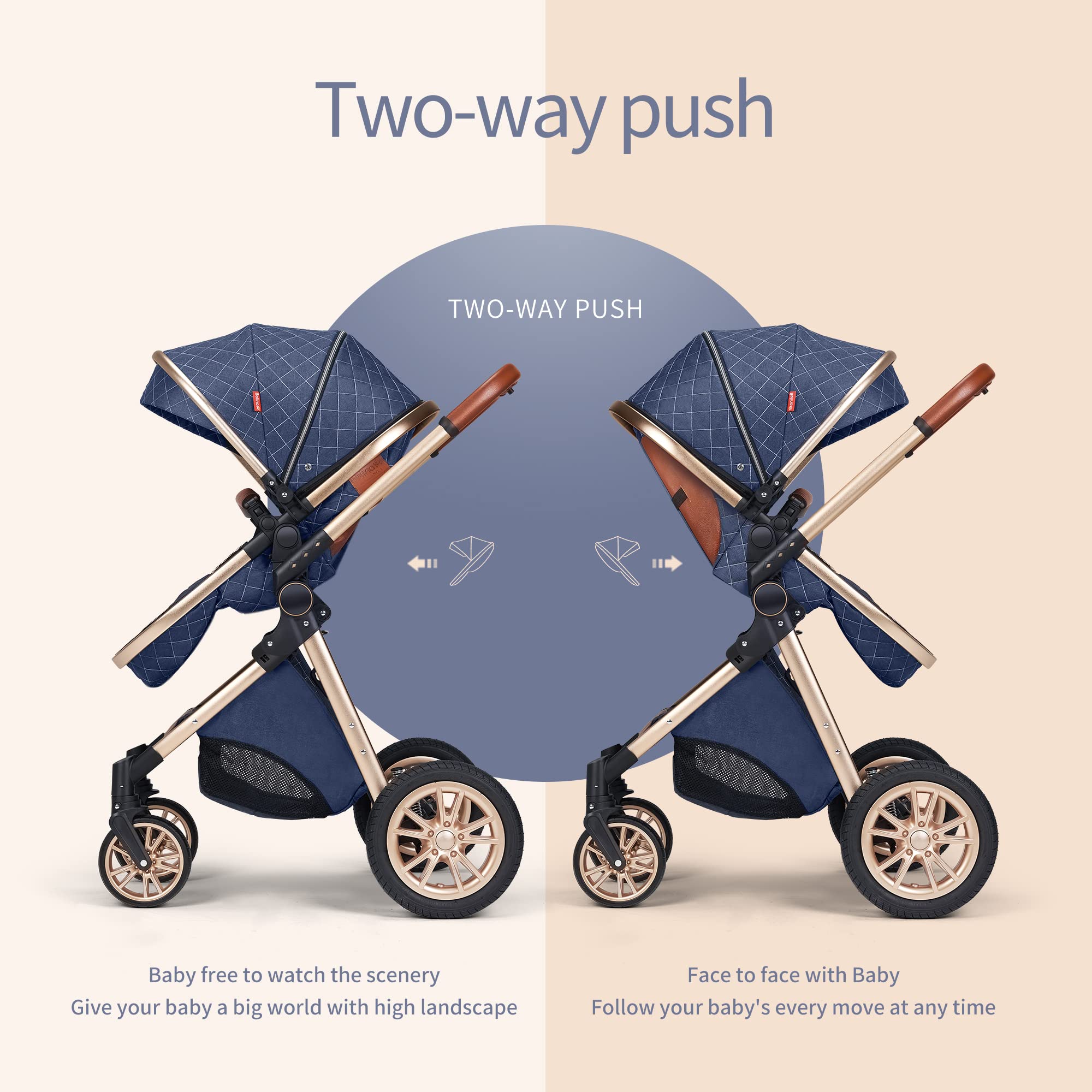 **Baby Stroller with Bassinet | Foldable Newborn Pram with 4 Shock-Absorbing Wheels (Brown with Base) – Perfect for Travel, Walks & Shopping**