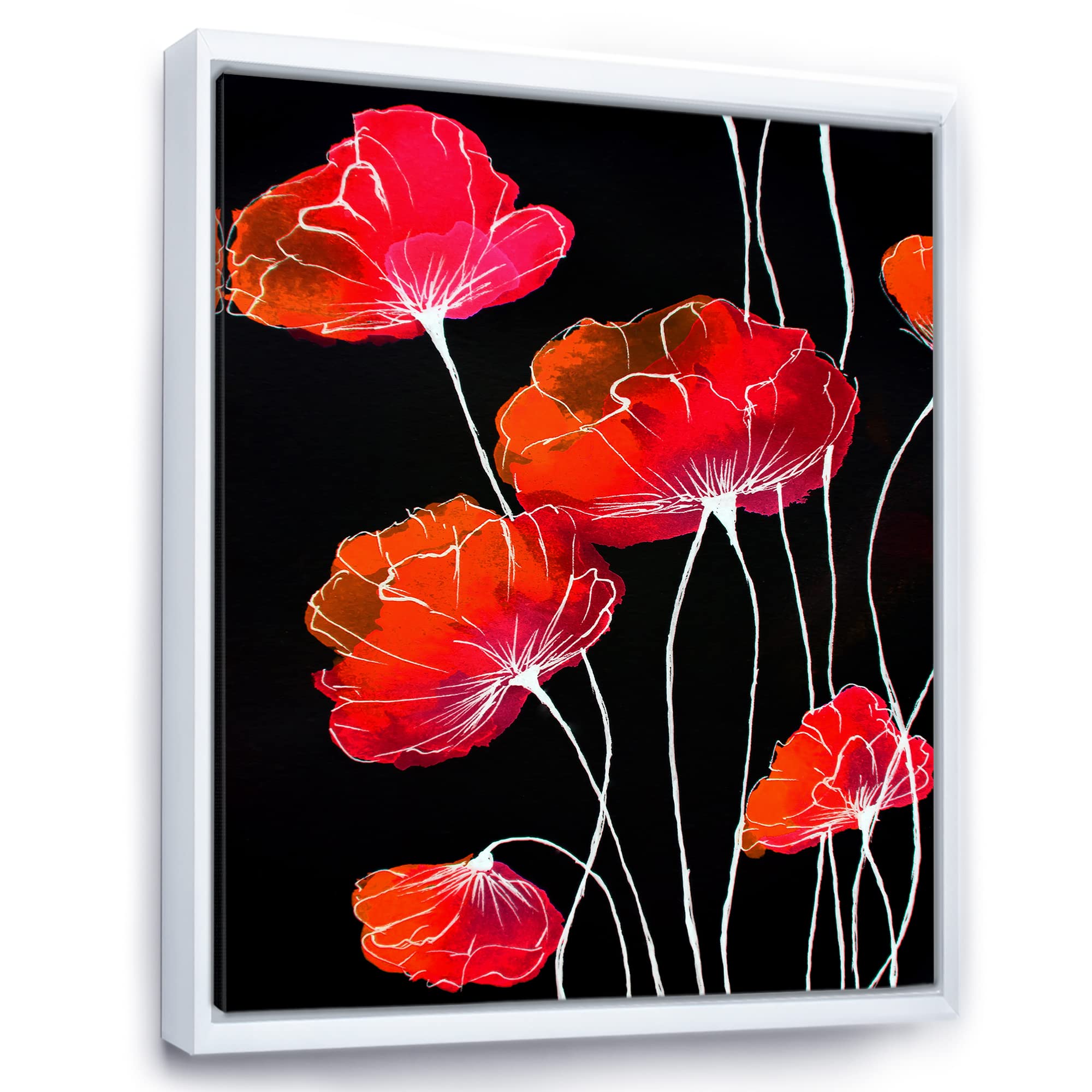 Abstract Red Flower on Black Canvas Wall Art Print - Traditional Framed Home Decor for Living Room, Bedroom & Office | DesignQ