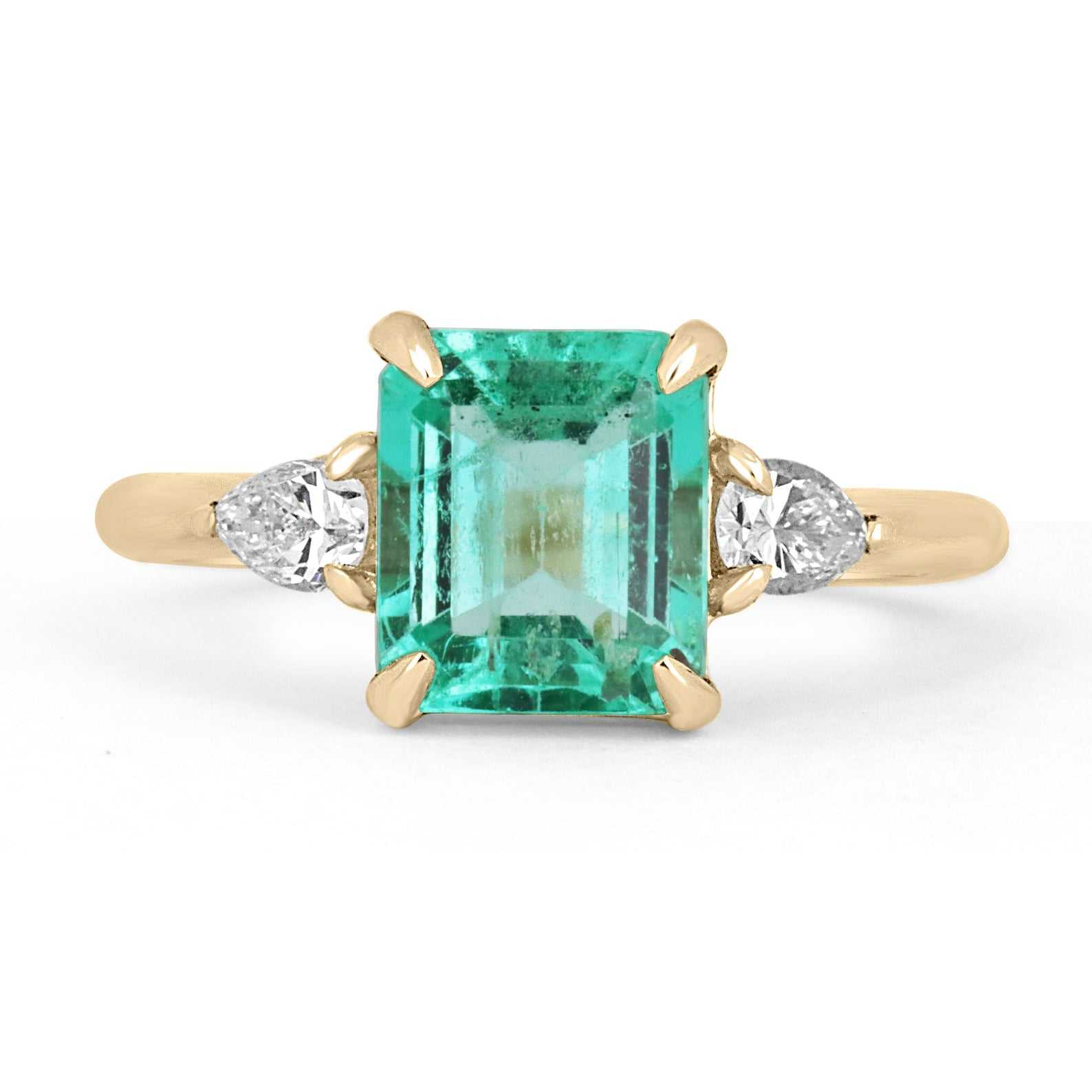 2.11tcw 14K Gold Three Stone Asscher Cut Emerald & Pear Diamond Engagement Ring for Women - Perfect for Proposals, Anniversaries & Bridal Jewelry