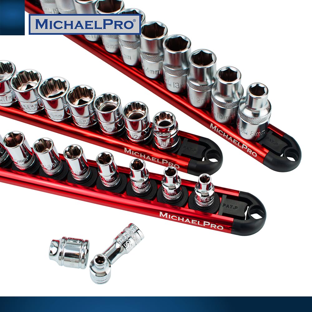 MichaelPro 3-Piece Aluminum Socket Organizer Rail Set - 1/4