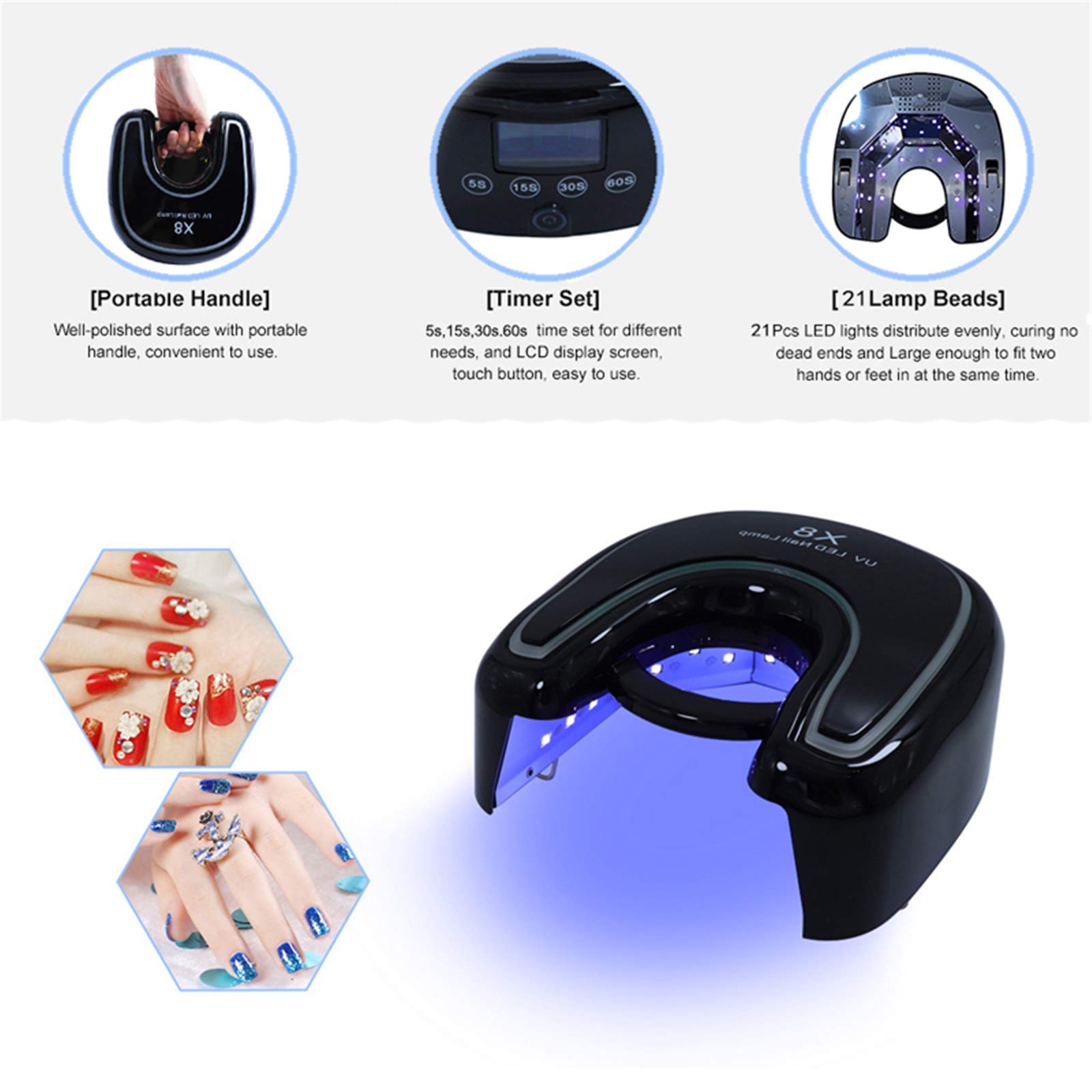 ZYC 48W Rechargeable LED Nail Lamp for Gel Polish Curing - Cordless UV Nail Dryer with USB Charging Port, White Light Professional Manicure & Pedicure Tool (Black) - Perfect for Home Nail Salons, DIY Gel Nail Art, and Mobile Nail Technicians