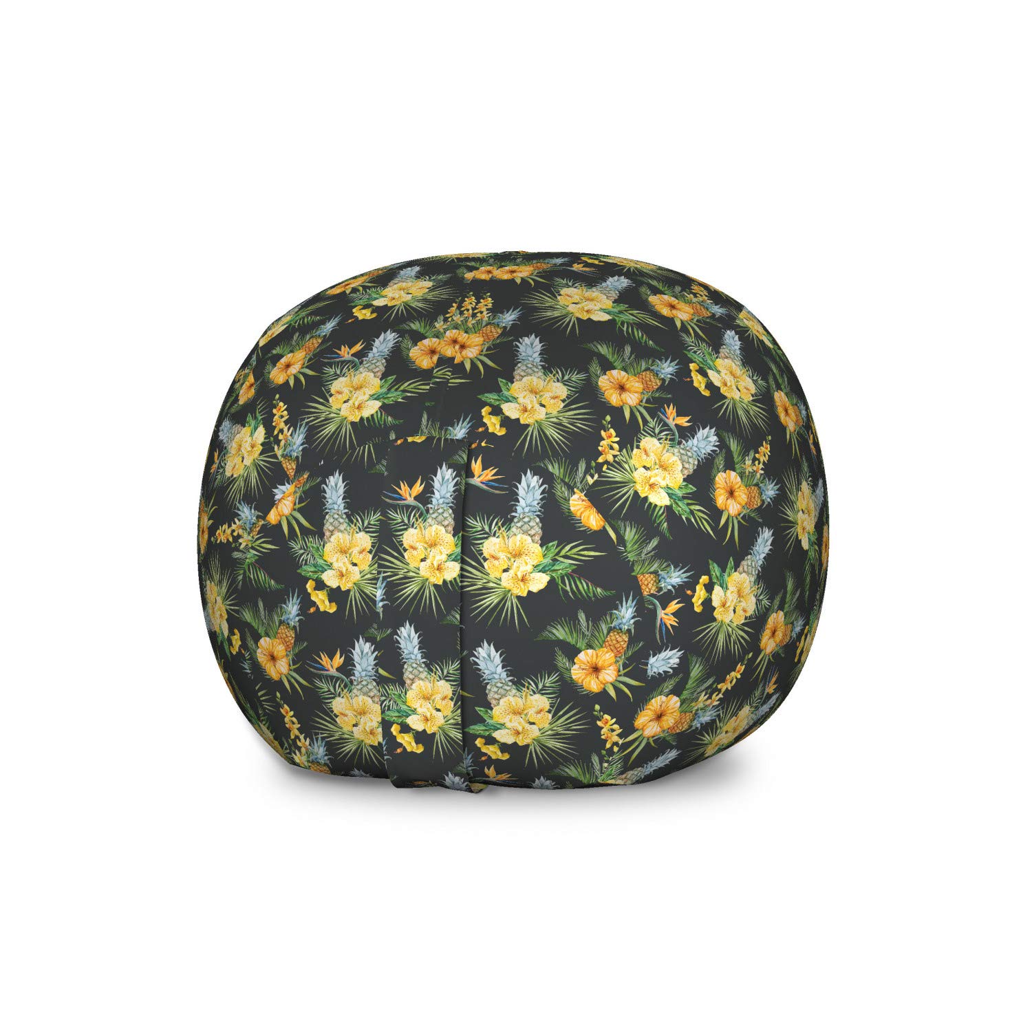 Ambesonne Large Washable Storage Toy Bag Chair - Tropical Hawaiian Plumeria Flower & Pineapple Fruit Design, Stuffed Animal Organizer for Kids Room, Playroom & Beach (Multicolor) | Perfect for Toy Storage, Reading Nook & Home Decor
