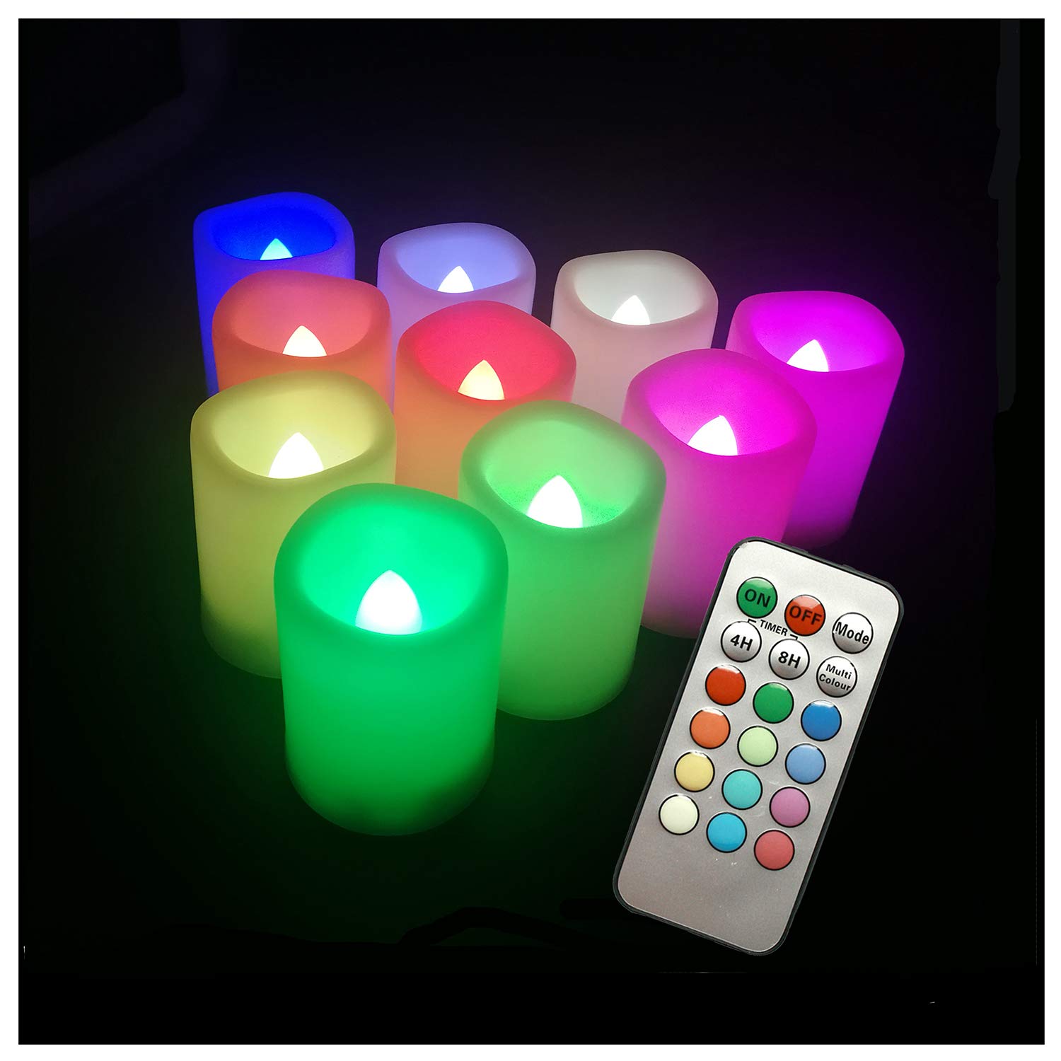 10 Pack Multi-Color Changing Flameless LED Votive Candles with Remote - Battery Operated Flickering Electric Tea Lights for Christmas, Wedding, Party Decor (Batteries Included) - Perfect for Centerpieces, Holiday Displays & Romantic Ambiance