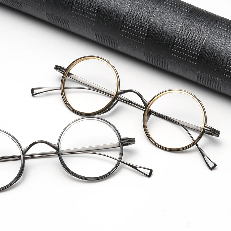 Stylish Unisex Black Titanium Round Full Rim Eyeglasses KM123 - Perfect for Work, Reading & Everyday Fashion
