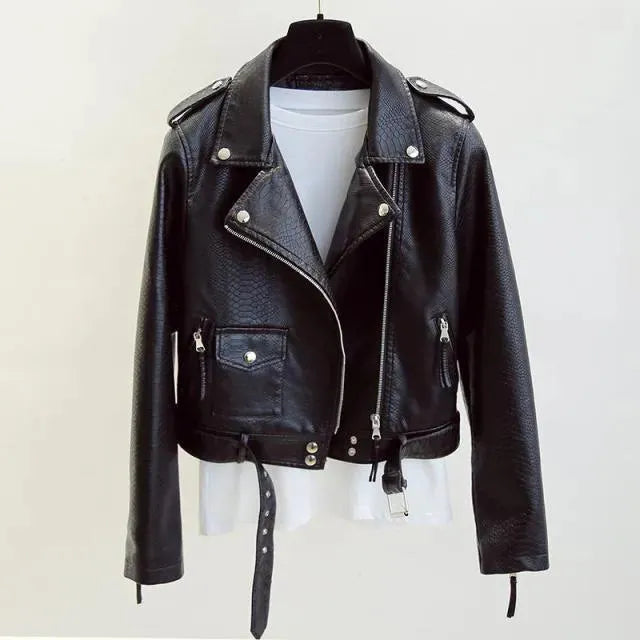 Stylish Women's Serpentine Leather Jackets - Trendy Faux Leather Biker Jacket for Fashion & Motorcycle Riding