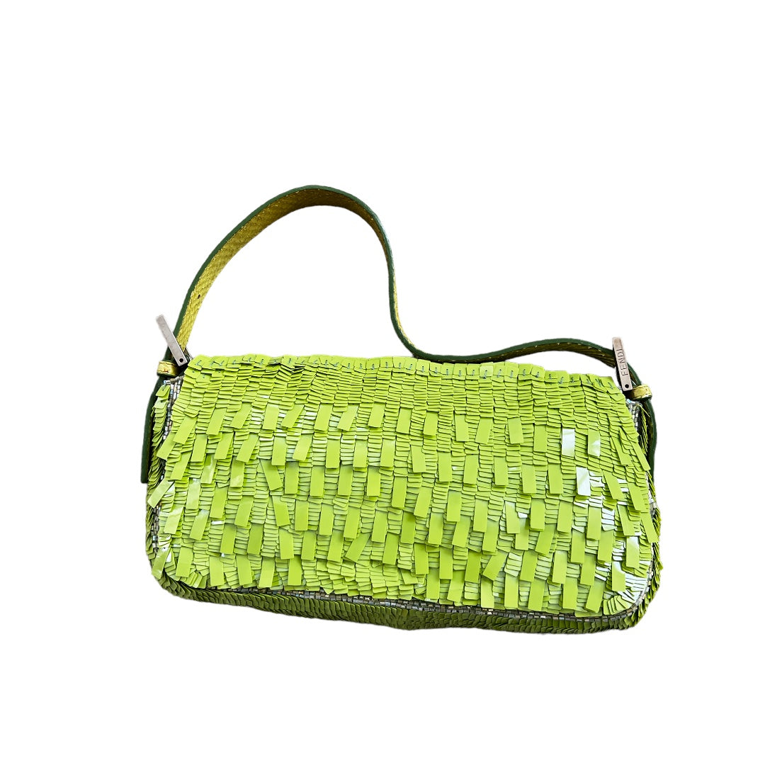 Vintage Fendi Green Sequin Baguette Bag - Luxury Designer Shoulder Purse for Women, Perfect for Evening Parties & Special Occasions