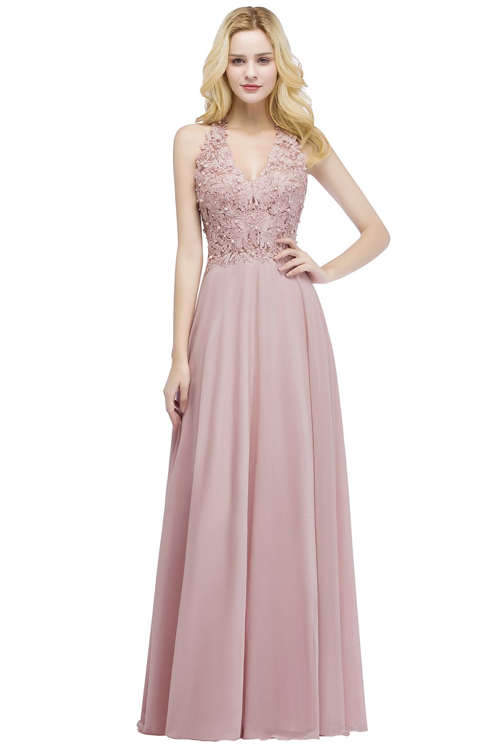 Elegant Golden Floral Lace Chiffon Bridesmaid Dress for Women - Formal Guest Dress for Weddings, Parties & Special Occasions