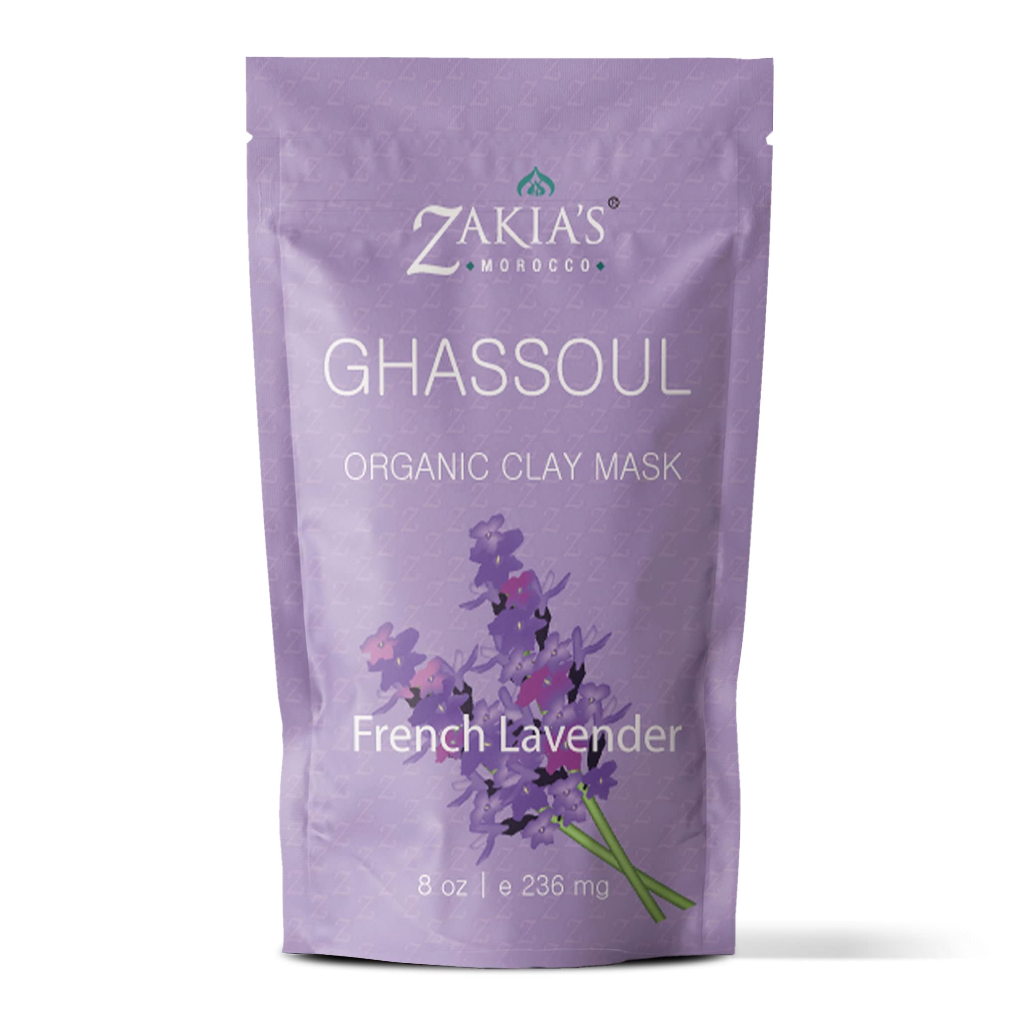 Organic Moroccan Rhassoul Clay Mask with Lavender - 8 Oz Anti-Aging Face & Body Mud Mask for Dry, Oily Skin, Acne, Eczema & Psoriasis - Perfect for Spa Days & Skin Detox