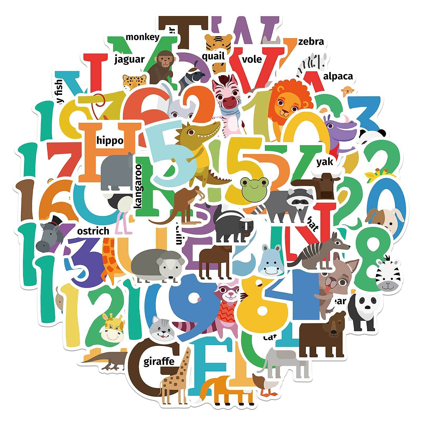 50pcs Alphabet, Numbers & Animal Stickers for Kids - Educational Learning Tool, Teacher Reward Stickers - Perfect for Classroom Activities, Scrapbooking & DIY Crafts