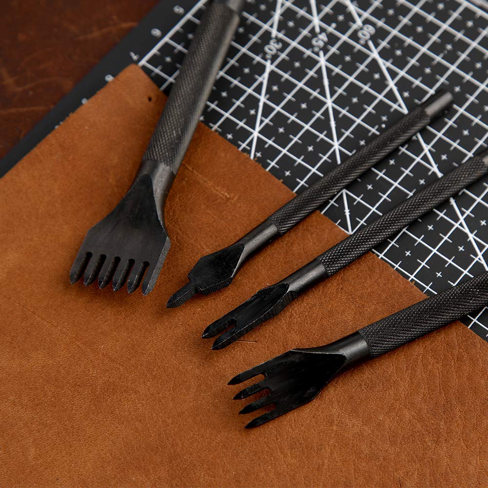 4-Piece Leather Prong Punch Tool Set - 1/2/4/6mm Hole Punches for Leather Crafting, Lacing & Stitching | DIY Leatherworking Tools for Belts, Wallets & Bags
