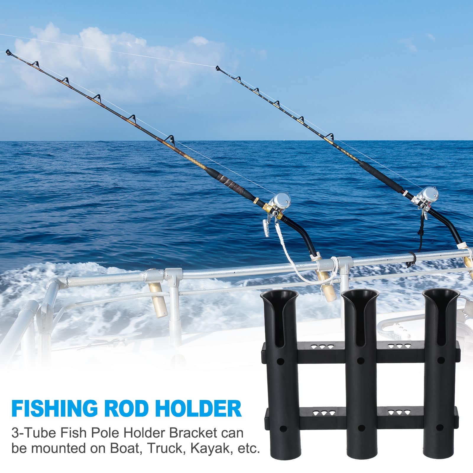 PATIKIL 2-Pack Plastic Fishing Rod Holder Brackets - 3-Link Tube Rod Rack for Wall/Side Mount - Includes Screws for Truck, Kayak & Boat Storage - Durable Black Fishing Pole Organizer for Garage, Dock & Outdoor Use