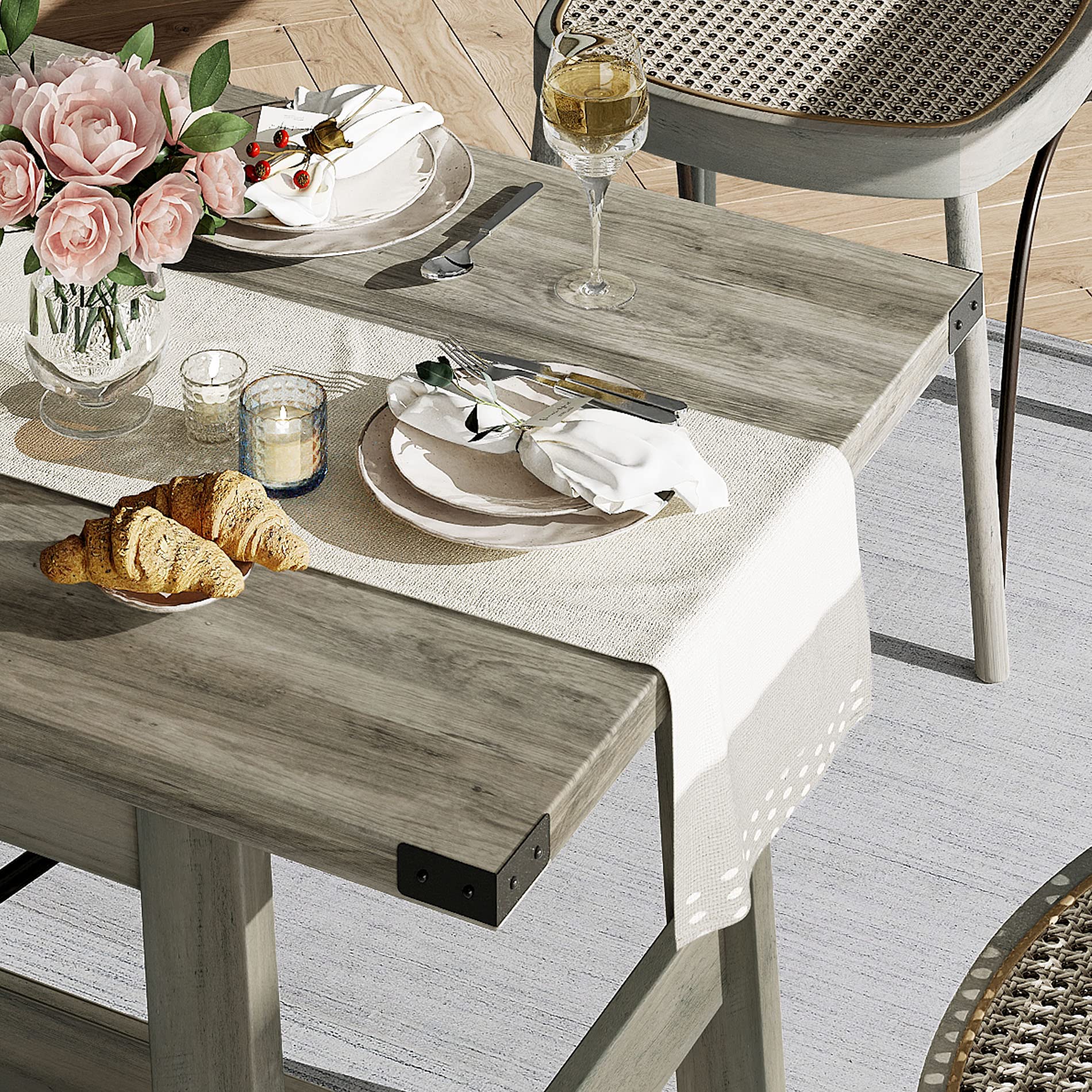 WAMPAT 4-6 Person Farmhouse Dining Table with Heavy Duty Wooden Legs, 67.7 Inch Rectangular Modern Wood Kitchen Table for Dining Room & Living Room, Rustic Grey - Perfect for Family Gatherings, Dinner Parties, and Cozy Meals