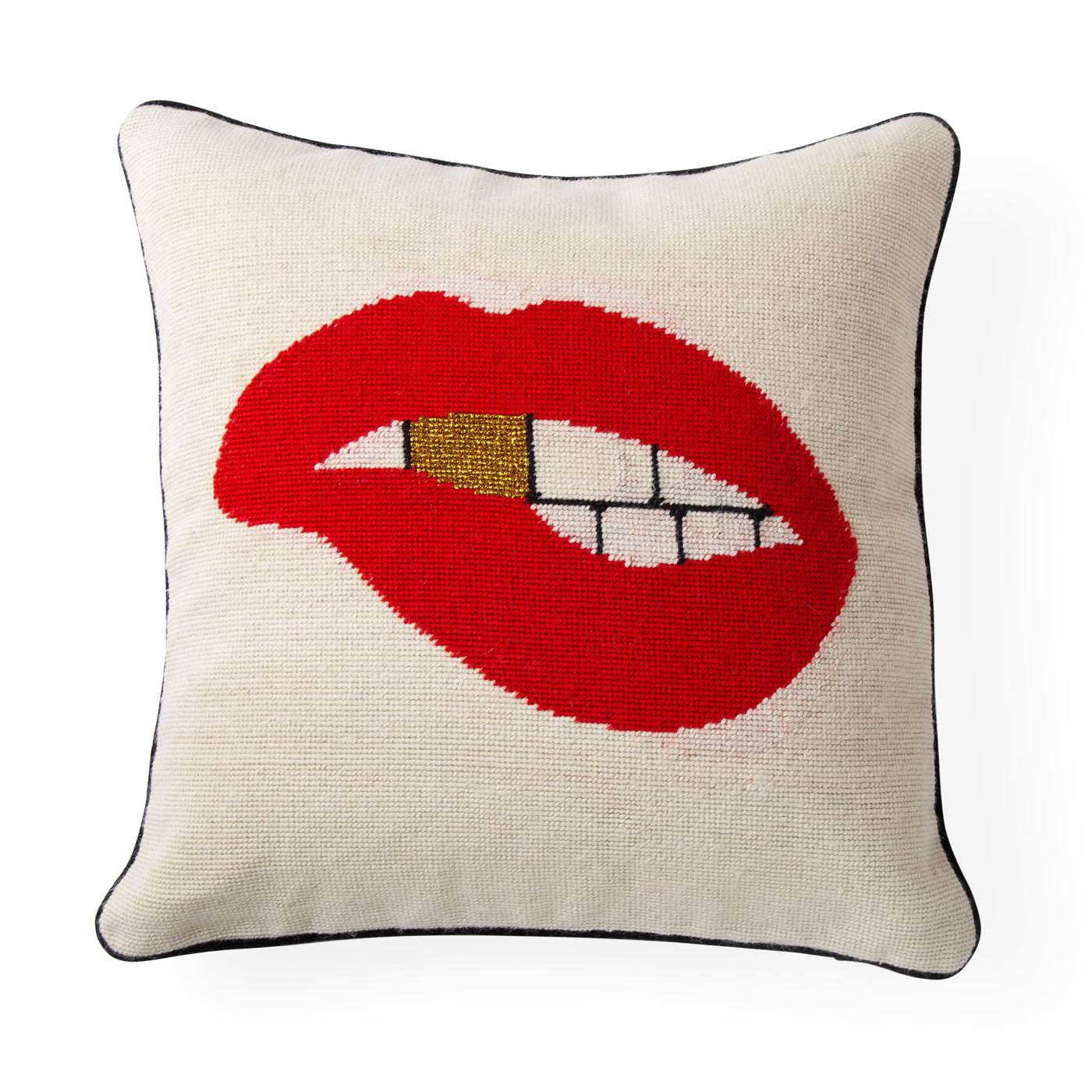 Lips Bitten Needlepoint Throw Pillow - Elegant Home Decor for Living Room, Bedroom & Sofa - Perfect for Boho Chic and Modern Interior Design