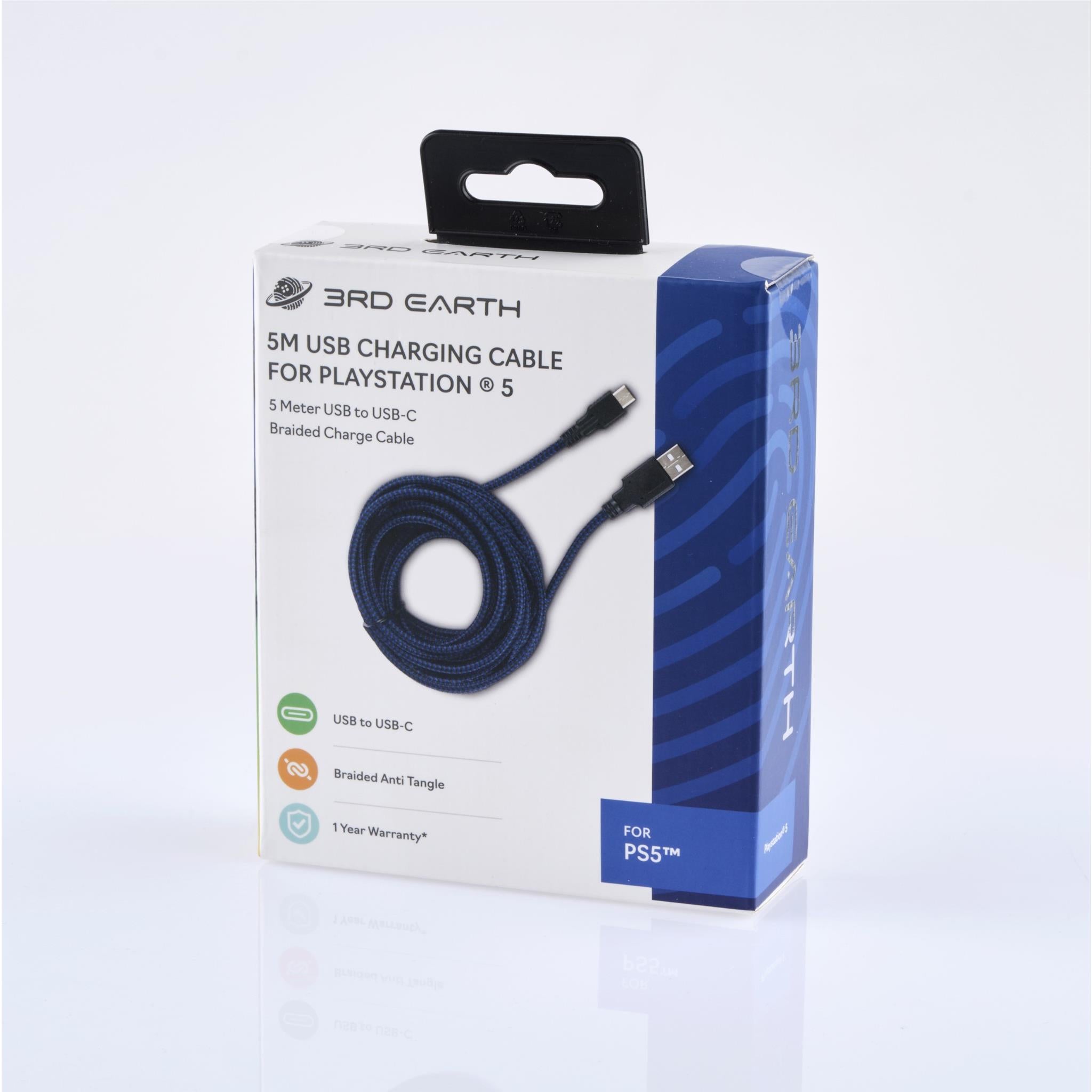 3rd Earth 5M/16.4ft USB-C to USB-A Charging Cable for PlayStation 5™ - Fast Charging & Data Sync Cord for PS5 Controller, Gaming Accessories & More - Perfect for Long-Distance Gaming Sessions & Home Entertainment Setups
