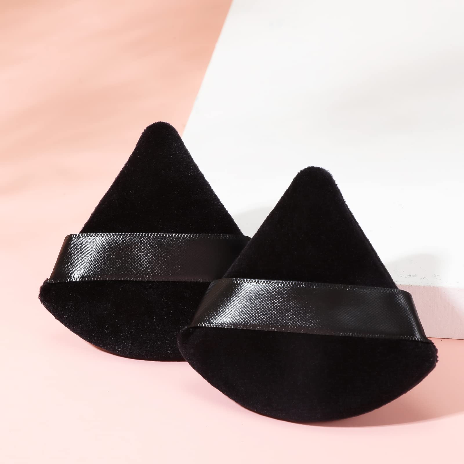 Patelai 2-Pack Reusable Triangle Powder Puff Sponges - Soft Makeup Blending Sponge for Wet & Dry Foundation with Strap (Black) | Perfect for Liquid, Powder & Cream Cosmetics Application