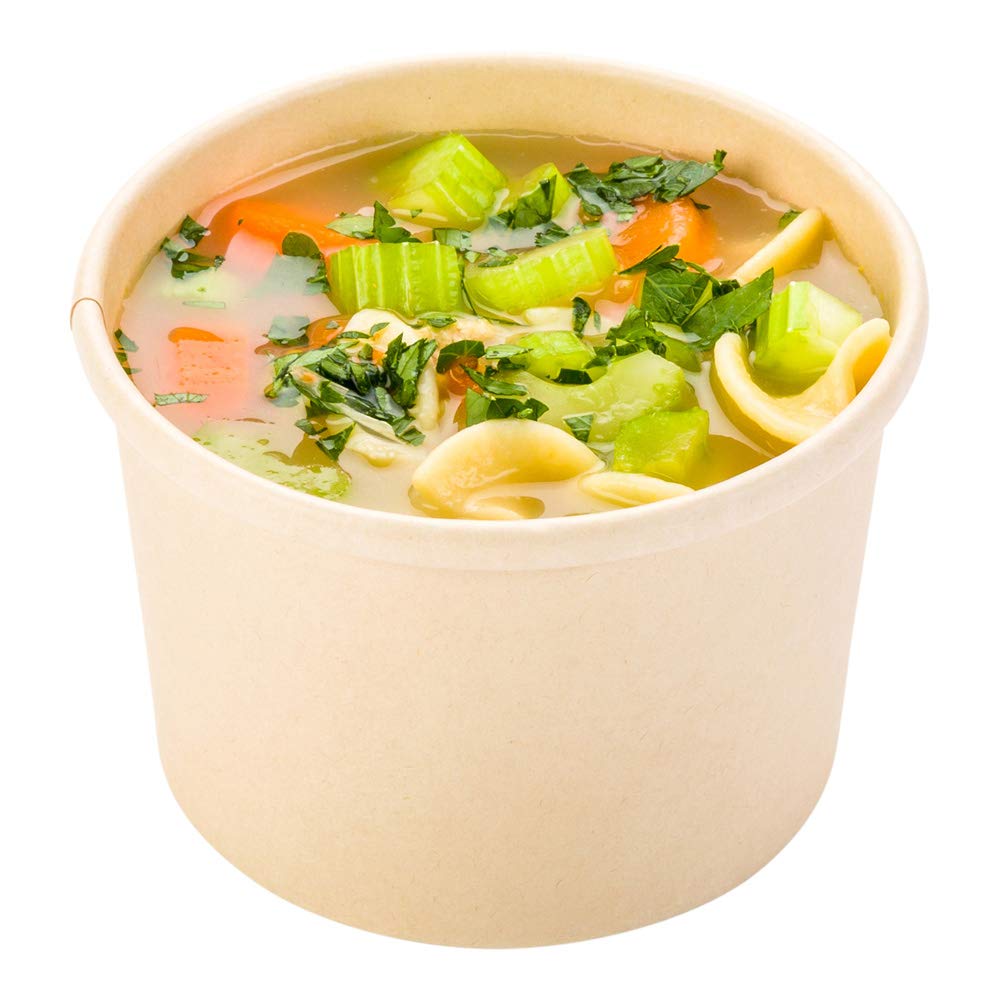 Eco-Friendly 8oz Disposable Bamboo Paper Soup Cups - Microwave Safe & Leak-Proof | 25-Pack Biodegradable Takeout Containers for Hot Soups, Cold Desserts, and Restaurant To-Go Meals | Perfect for Catering, Food Trucks, and Home Meal Prep