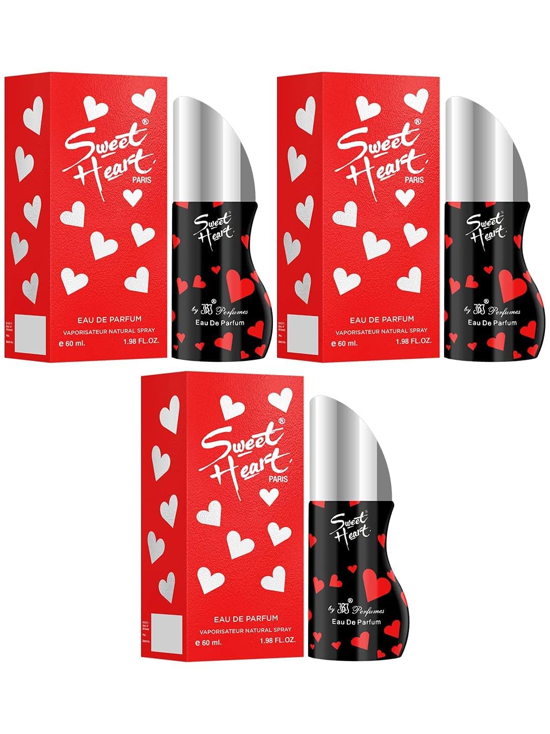 Sweetheart Red Long Lasting Eau De Parfume for Women, Floral Fruity Fragrance Gift Set (60ml x 3) - Perfect for Date Night, Anniversary & Special Occasions