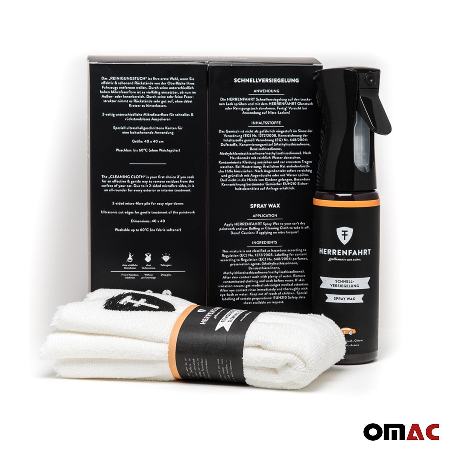 OMAC Quick Detailing & Wax Finish Spray with Microfiber Cloth Kit - Premium Car Cleaning & Polishing Set for Shine Protection - Perfect for Auto Detailing, Car Wash, Waxing & Interior Care