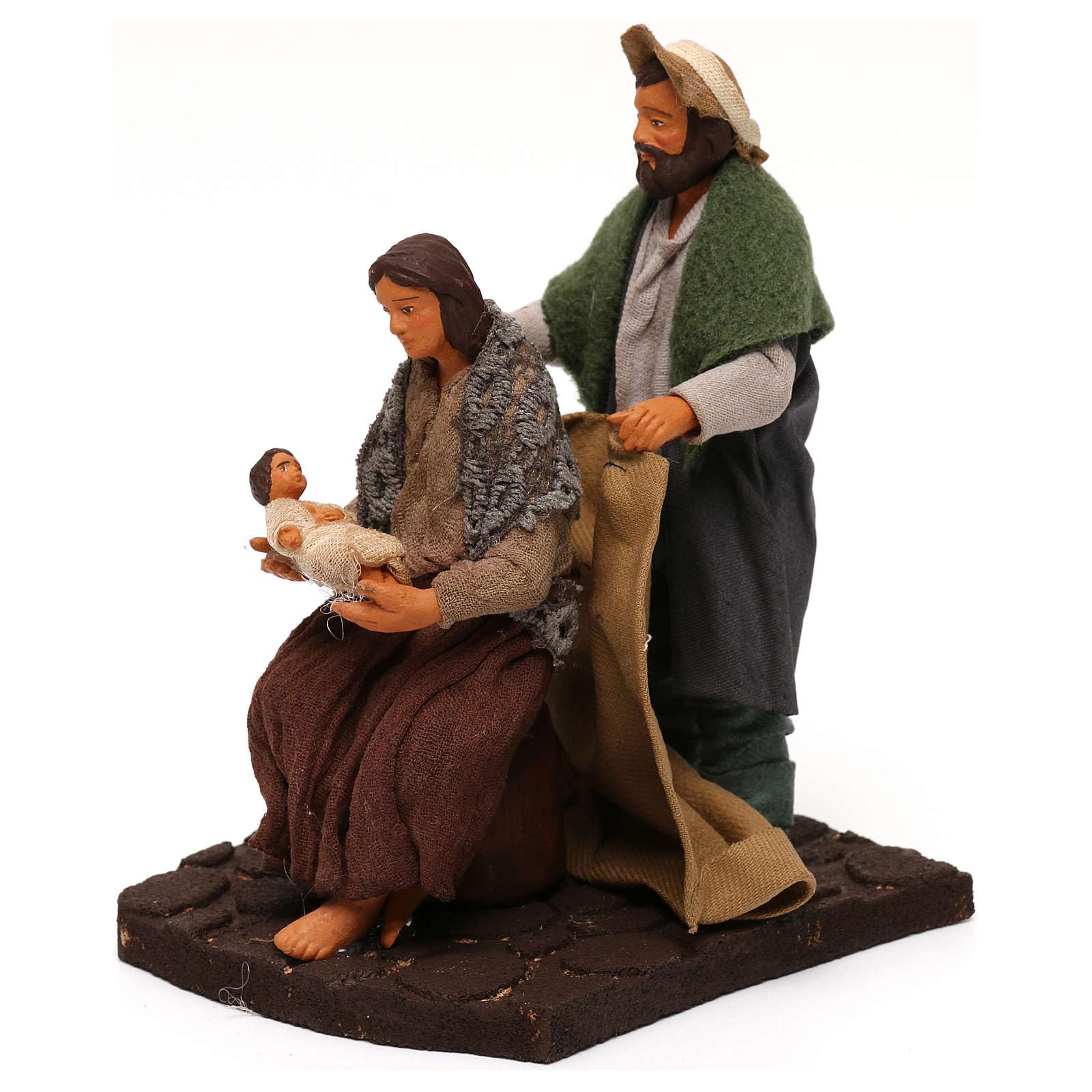 10cm Neapolitan Nativity Scene Figurine - Man Covering Wife and Baby - Perfect for Christmas Decorations, Home Nativity Displays & Holiday Collectibles