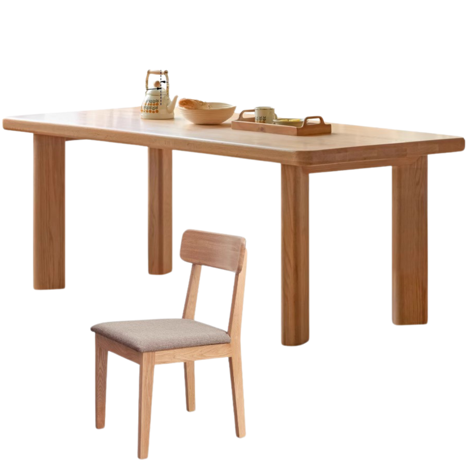 63x33.5x29.9 inch / 160x85x76 cm / Natural Wood Color / Dining table+ 4 chairs