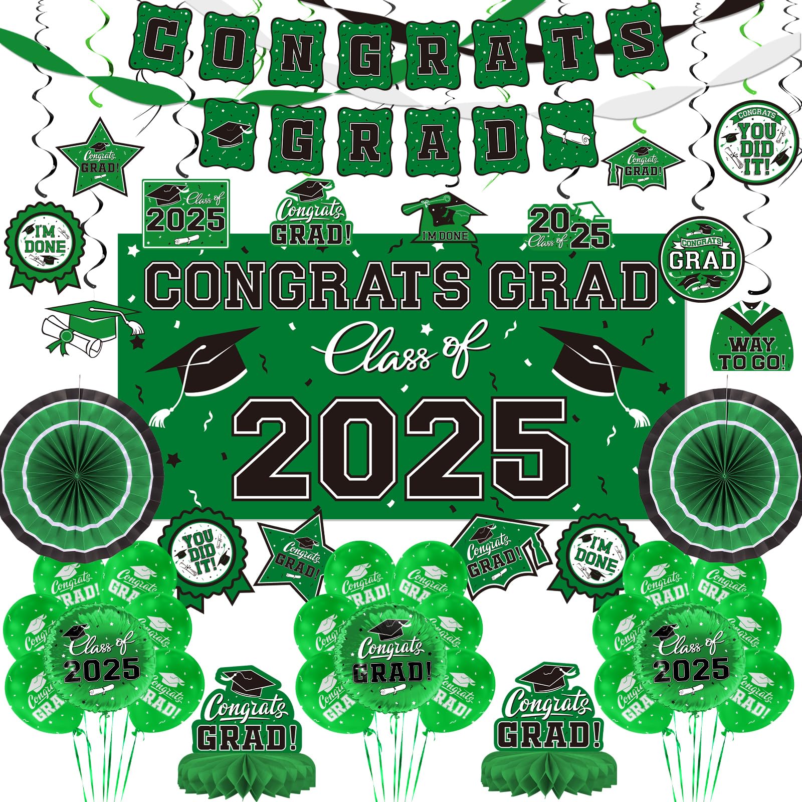 2025 Graduation Decorations Set - Banner, Backdrop & Balloons for School Celebrations