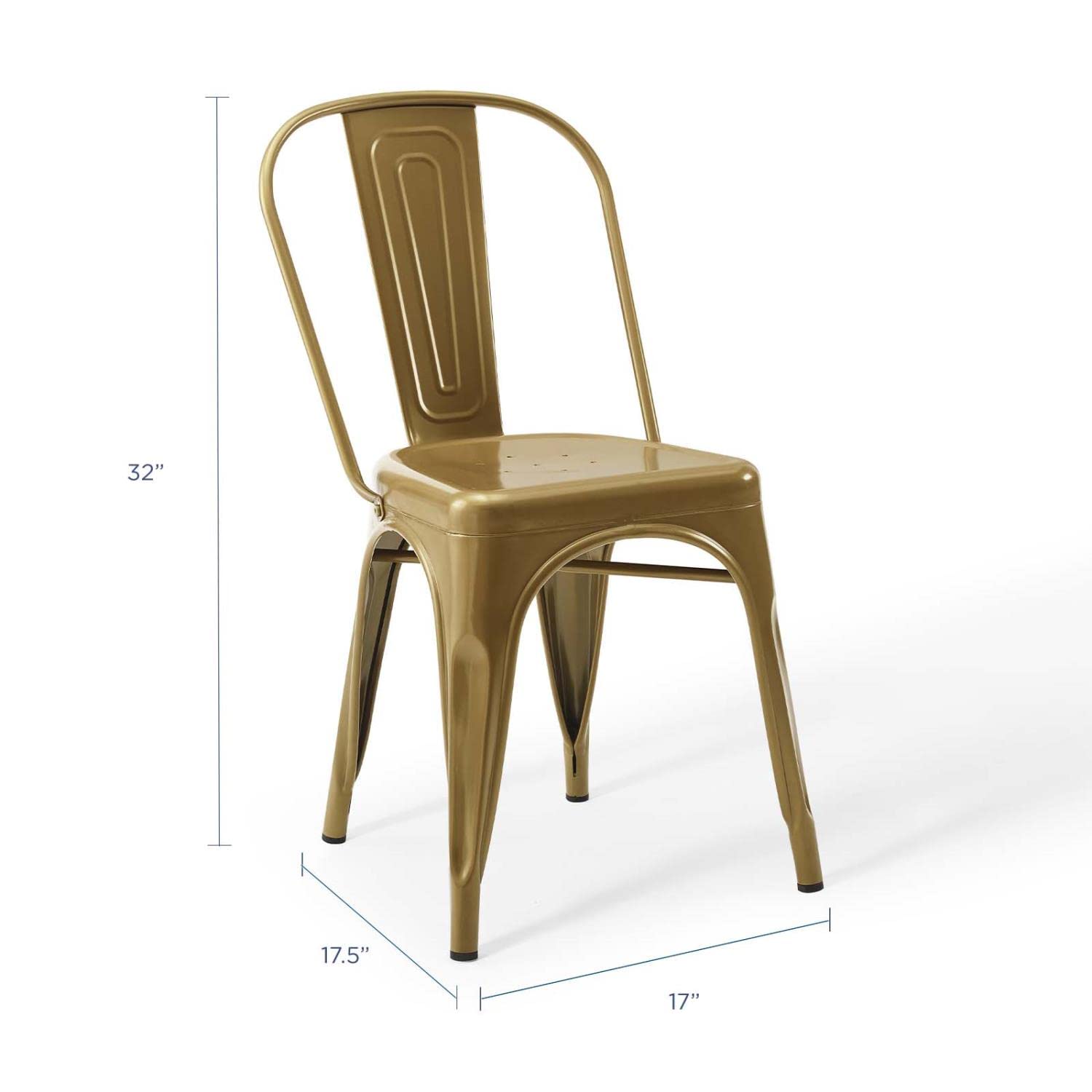 Modway Promenade Industrial Modern Steel Metal Bistro Dining Chairs in Gold - Set of 2 | Stylish Bar Stools for Kitchen, Cafe & Restaurant | Durable Metal Chairs for Indoor & Outdoor Use