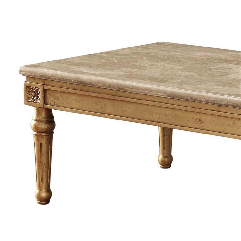 Acme Daesha Rectangular Marble Top Coffee Table in Antique Gold - Modern Living Room Centerpiece for Home Decor