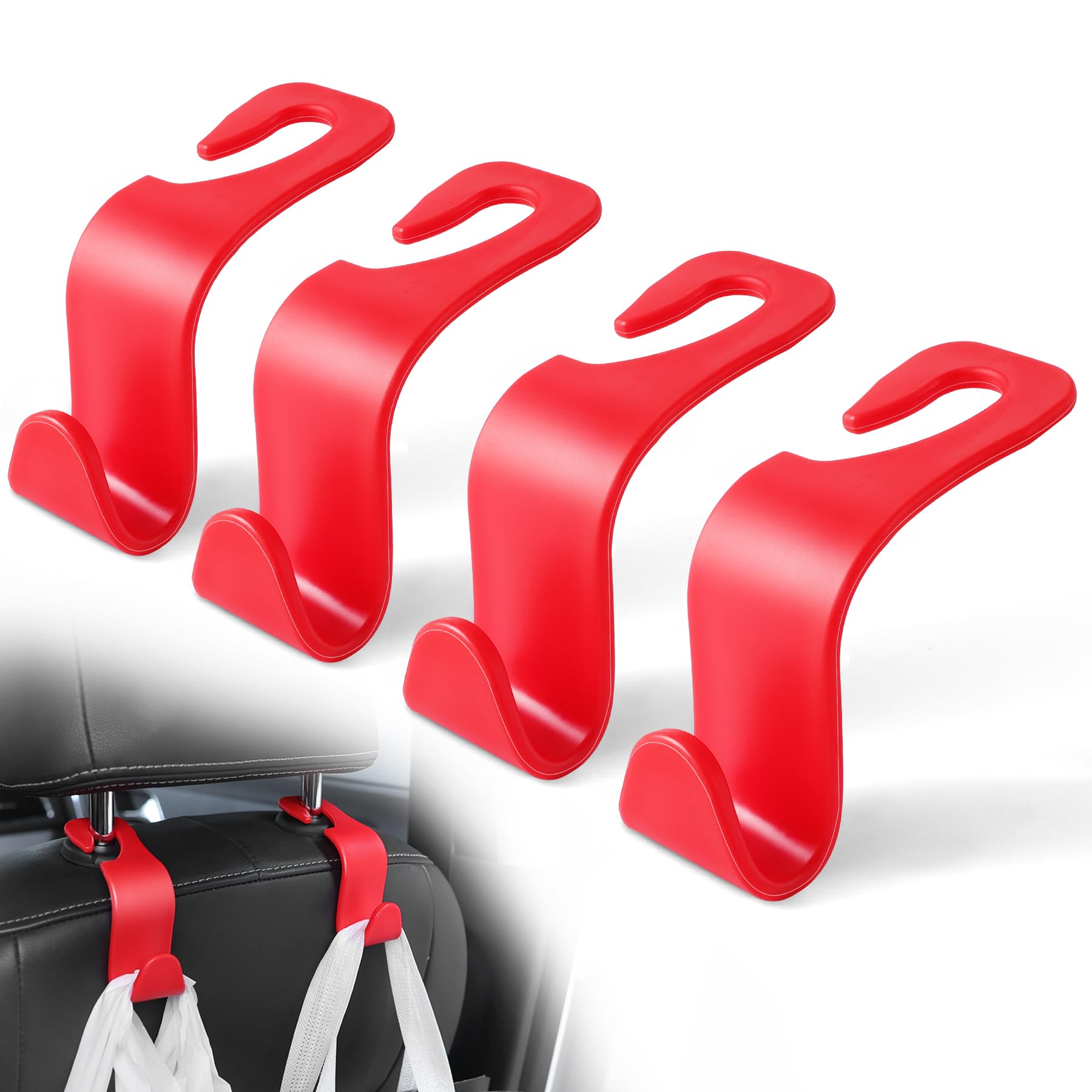 LivTee 4-Pack Universal Car Seat Headrest Hook Organizer - Heavy Duty Auto Back Seat Hooks for Purse, Coat, Bag & Accessories - Perfect for Road Trips, Shopping & Daily Commute