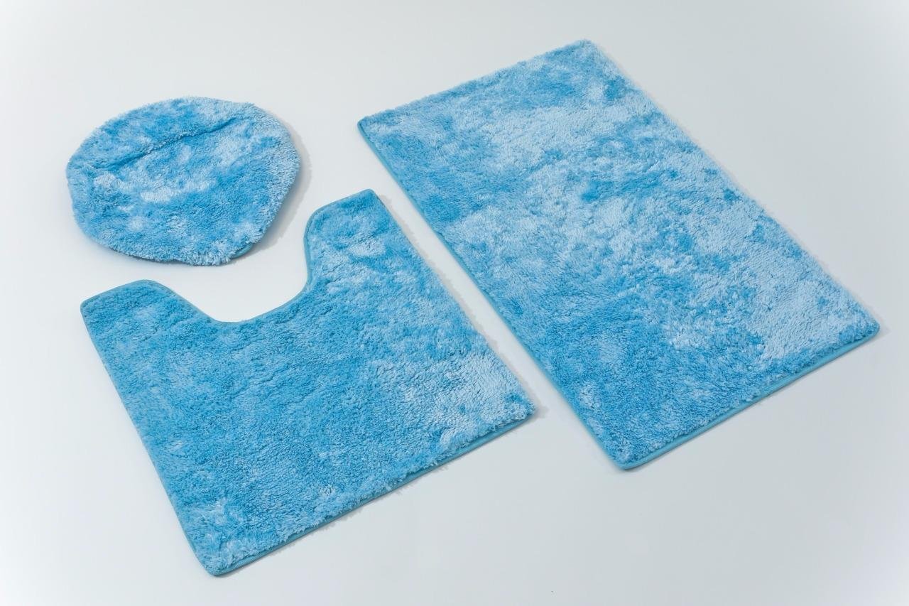 3-Piece Set Non-Slip Blue Bathroom Floor Mats - Super Absorbent, Quick Dry Shower Mats for Bath Tub, Toilet & Sink Area (Perfect for Bathroom Safety & Decor)