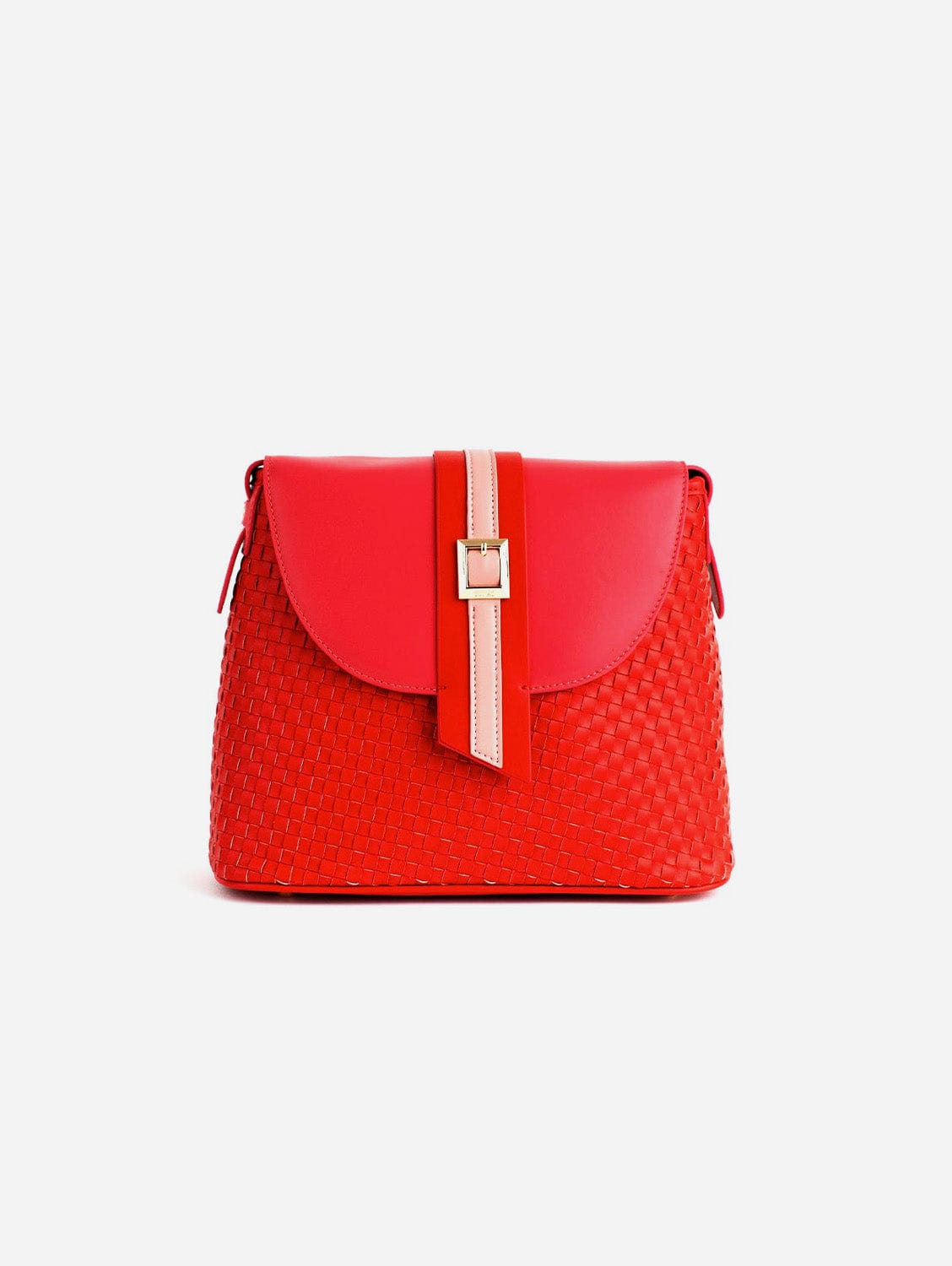 Kate Vegan Leather Basket Weave Crossbody Bag for Women - Stylish Red Purse with Adjustable Strap | Perfect for Work, Travel & Everyday Use