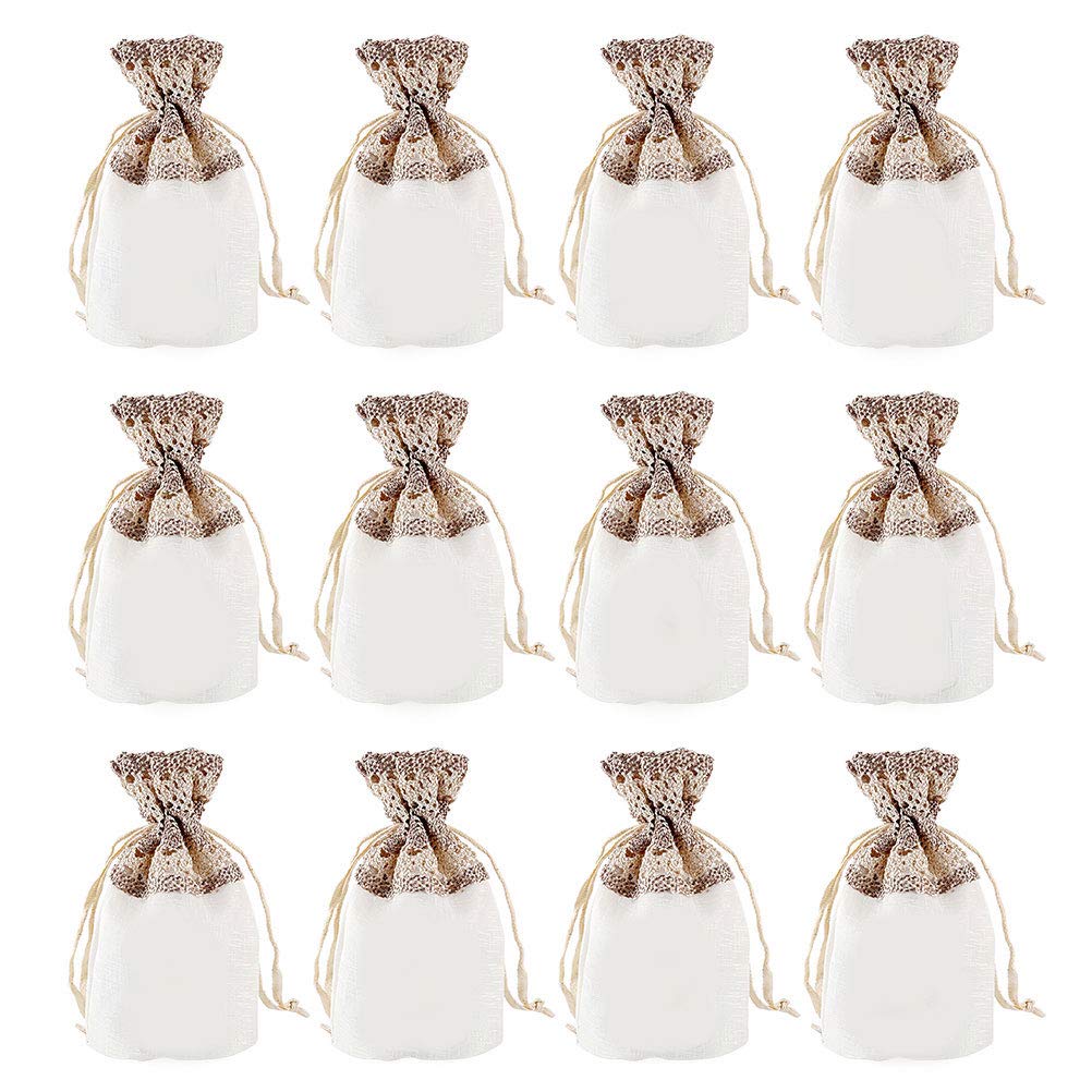 12-Piece Cabilock Jewelry Drawstring Bags - White Gauze Pouch Bundle for Jewelry Storage & Gift Packaging - Perfect for Earrings, Necklaces, Rings & Small Crafts