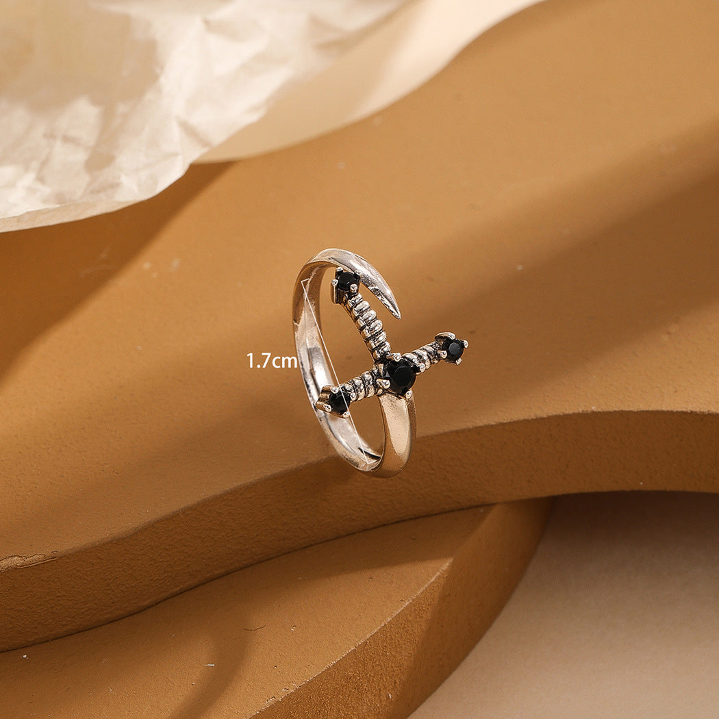 Personalized Minimalist Black CZ Sword Ring for Men & Women - Gothic Jewelry for Everyday Wear, Cosplay, and Gift Giving