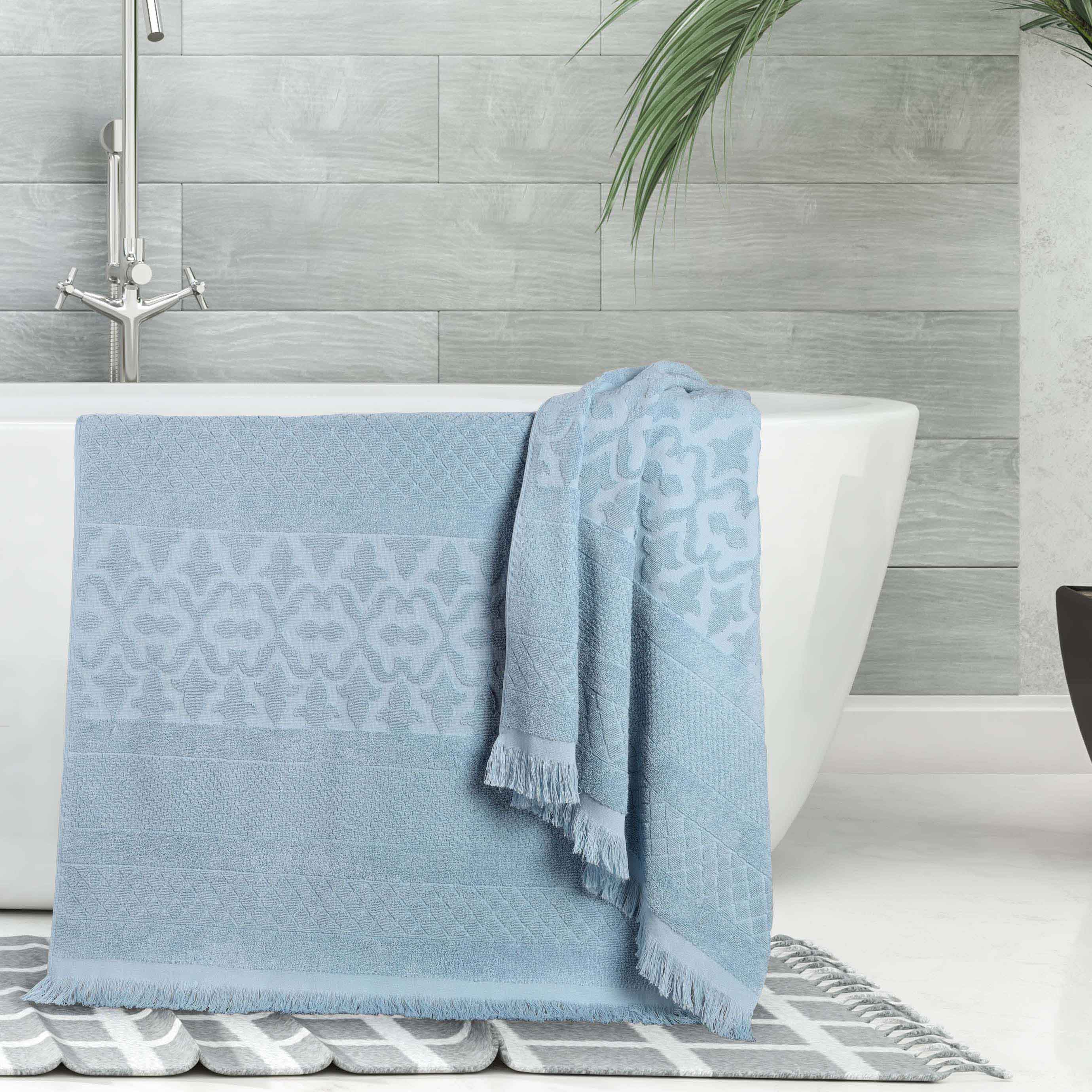 Premium Rolla Cotton Geometric Jacquard Plush Absorbent Bath Towel Set of 2 - Ultra Soft & Quick Dry Bath Sheets for Spa, Hotel & Luxury Home Use