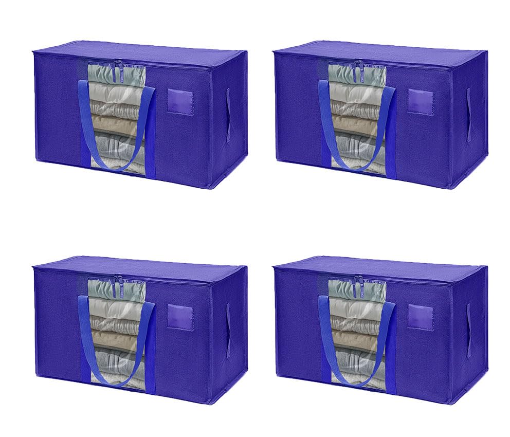 Elebac Heavy-Duty Moving Storage Bags & Boxes with Lids - 4 Pack Blue Moving Supplies for Clothes, Camping, College Dorm | Wardrobe Boxes, Packing Containers & Storage Totes for Home Organization & Relocation