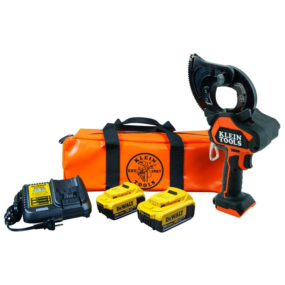 Klein Tools BAT20GD14H Battery-Powered Gear Cable Cutter Kit with DeWalt 20V 4Ah Battery - Professional Electrical Tool for Electricians, Contractors & DIY Projects