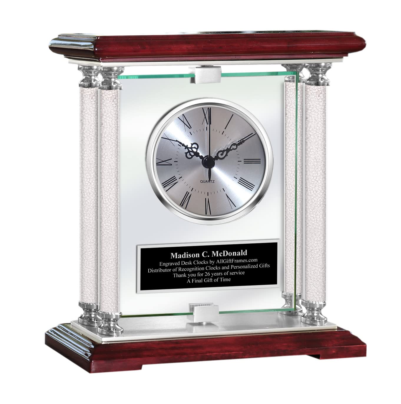 Personalized Silver Diamond Pillar Crystal Clock with Engraved Plate - Elegant Retirement, Wedding, Corporate Award Gift for Employee Appreciation, Recognition, Farewell & Congratulations - Perfect for Office Desk, Home Decor & Special Occasions