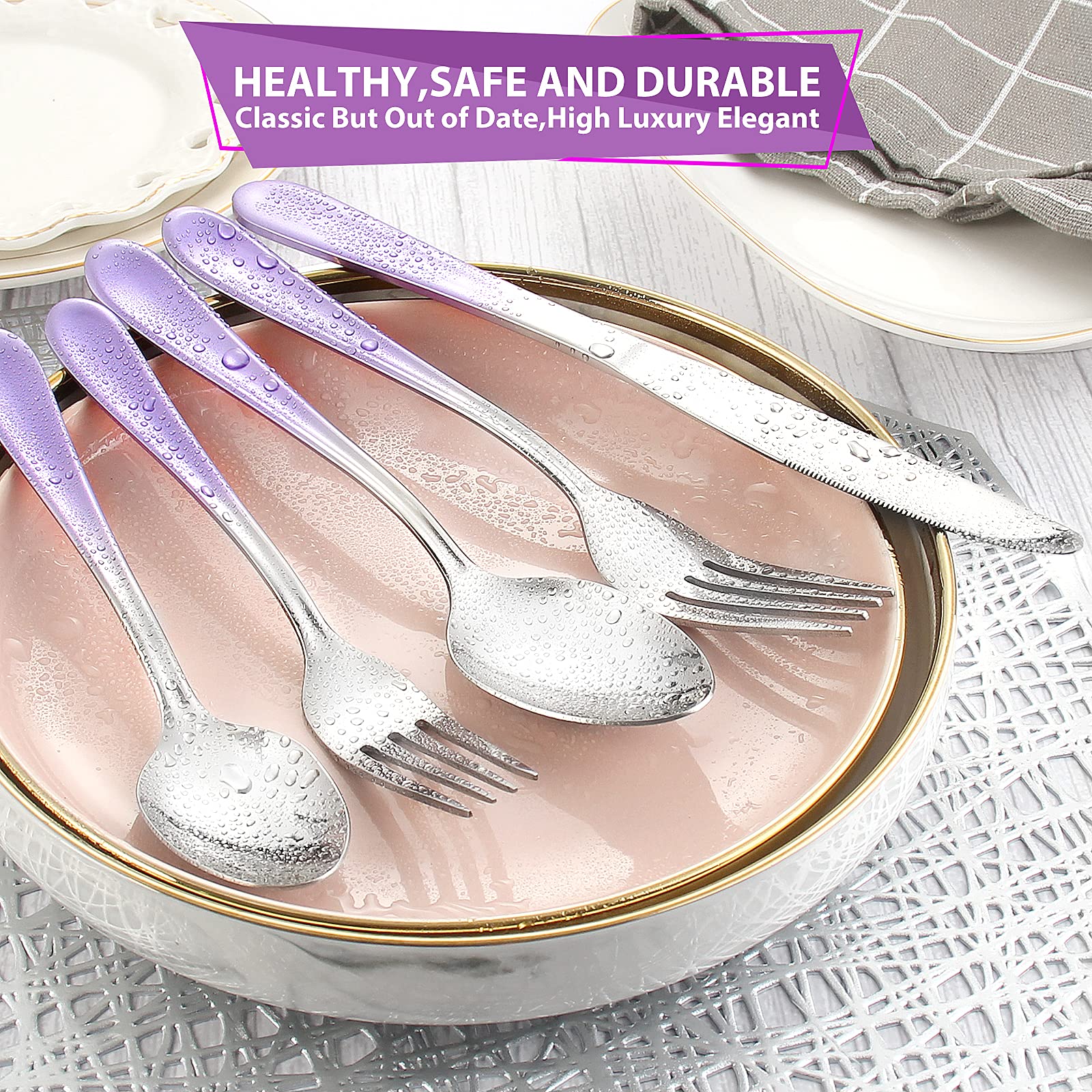 20-Piece Gradient Purple Stainless Steel Flatware Set for 4 - Mirror Polished Kitchen Utensils, Dishwasher Safe Cutlery Set - Perfect for Dinner Parties, Wedding Gifts & Everyday Dining