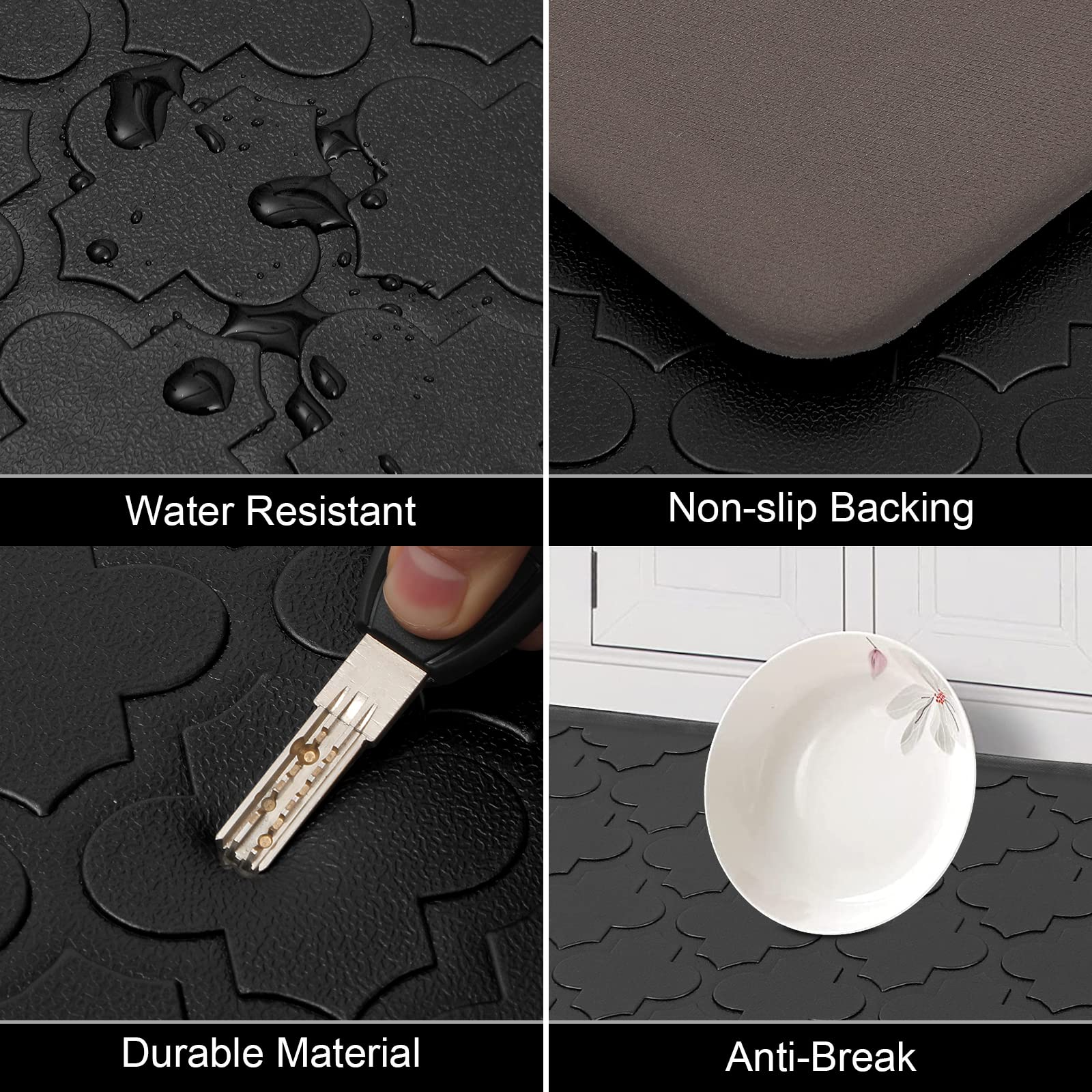 HEBE Anti-Fatigue Kitchen Mat - Non-Slip Cushioned Floor Mat 17.3x28 Inch, Waterproof Standing Desk Mat for Kitchen, Sink & Laundry - Comfortable Kitchen Rug for Long Standing & Cooking