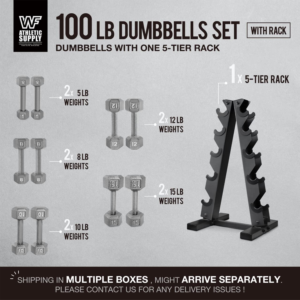 CAPHAUS Cast Iron Hex Dumbbell Set - Solid Grey Free Weights for Strength Training (Men & Women) | Home Gym Equipment for Weightlifting, CrossFit & Fitness Workouts