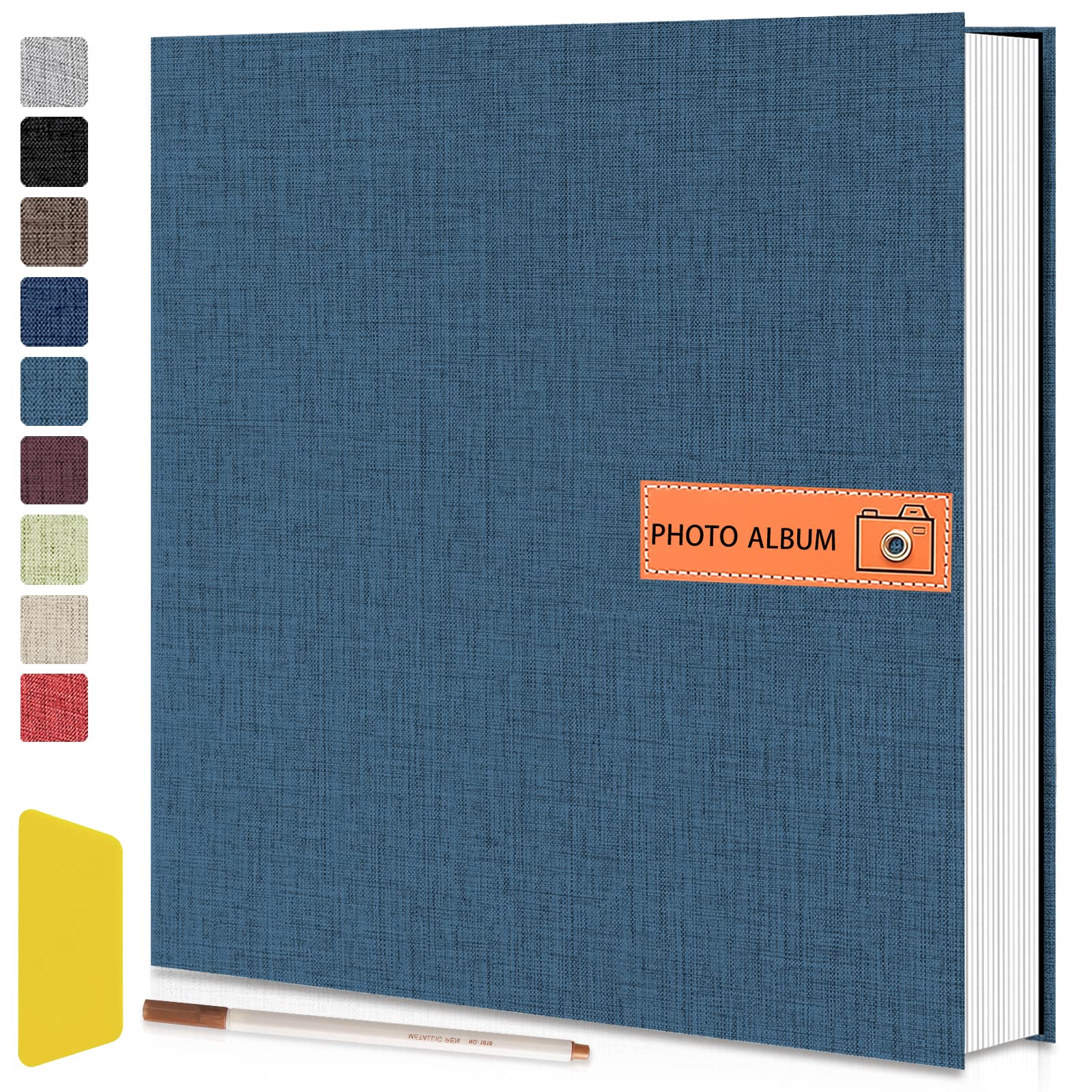 60 Self-Adhesive Photo Album Pages (11x10.6 Inch) - Magnetic Scrapbook with Blue Linen Hardcover for Wedding, Baby & Travel Memories - Includes Metal Pen & Plastic Board - Perfect for Family Photo Preservation & Creative Scrapbooking