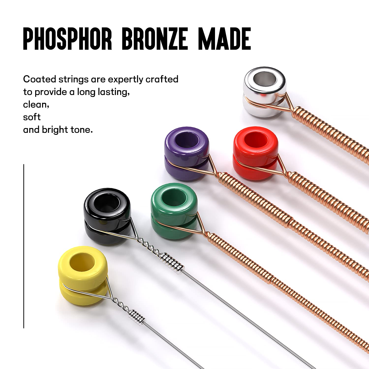 Premium MUSCELL Handmade Phosphor Bronze Acoustic Guitar Strings - 3 Pack (6 Strings) - Light Medium Gauge JK715 - Perfect for Folk, Country & Fingerstyle Playing