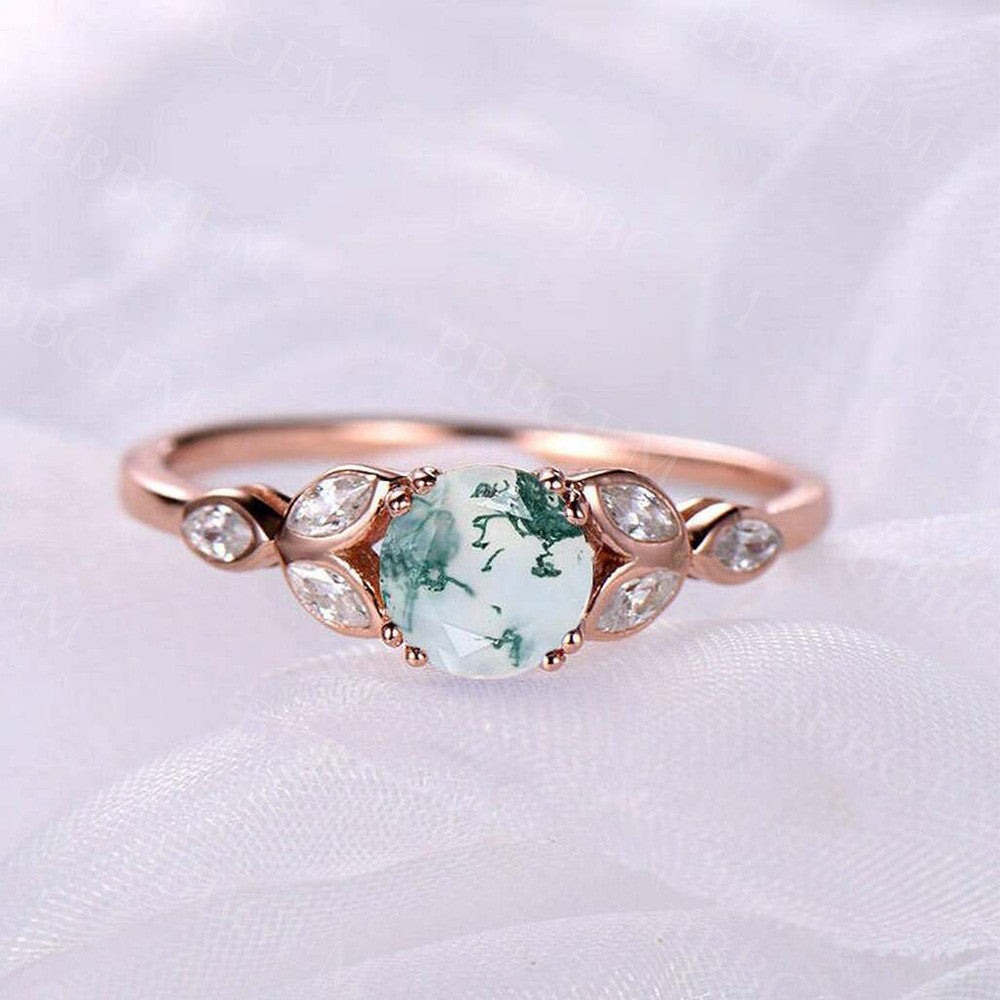 Natural Moss Agate Rose Gold Engagement Ring for Women - Elegant Wedding & Bridal Jewelry - Perfect for Proposals, Anniversaries & Romantic Occasions