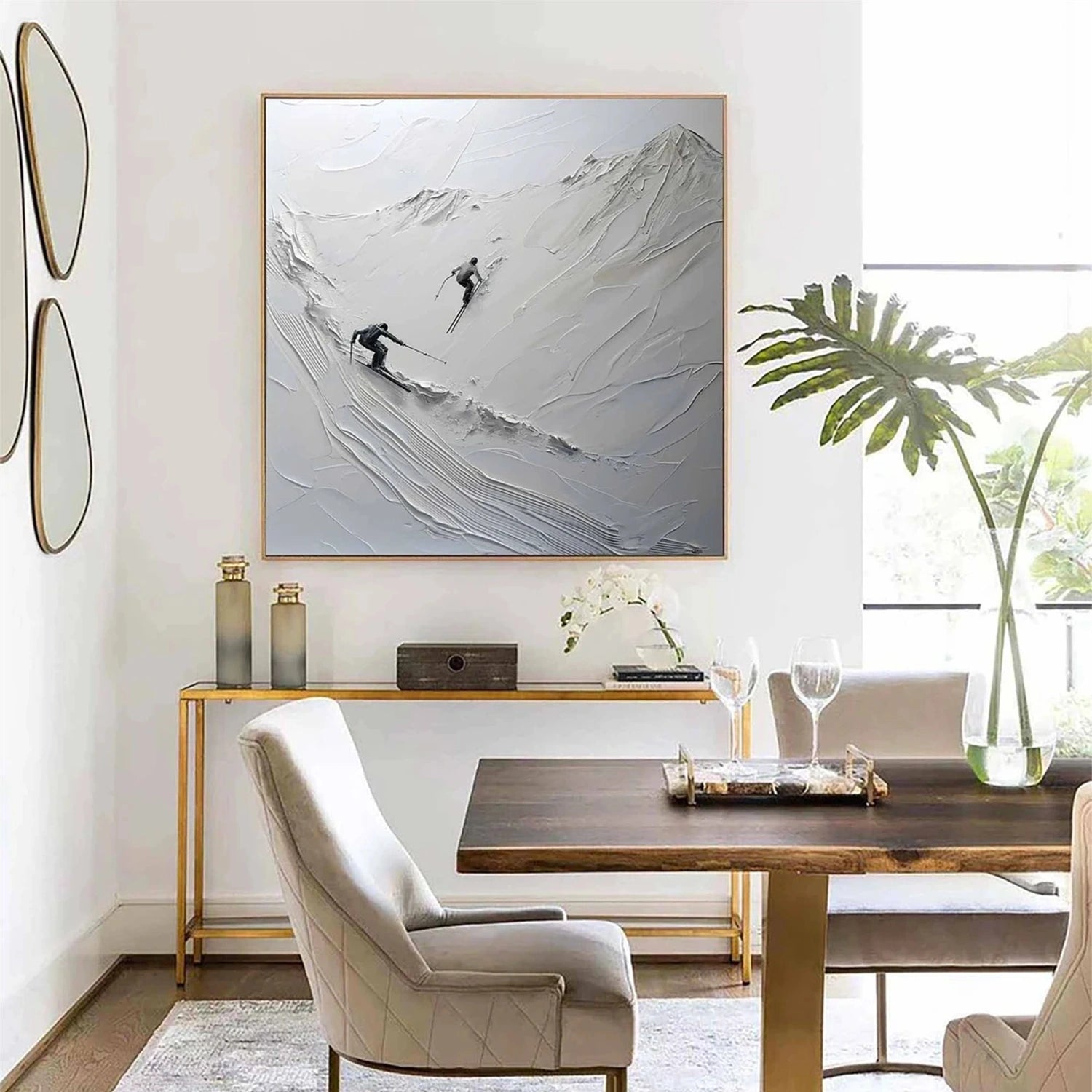 Premium Skiing Sport Art Textured Painting Canvas - Winter Sports Wall Decor #SP047 | Perfect for Ski Lodge, Cabin & Mountain Home Decor