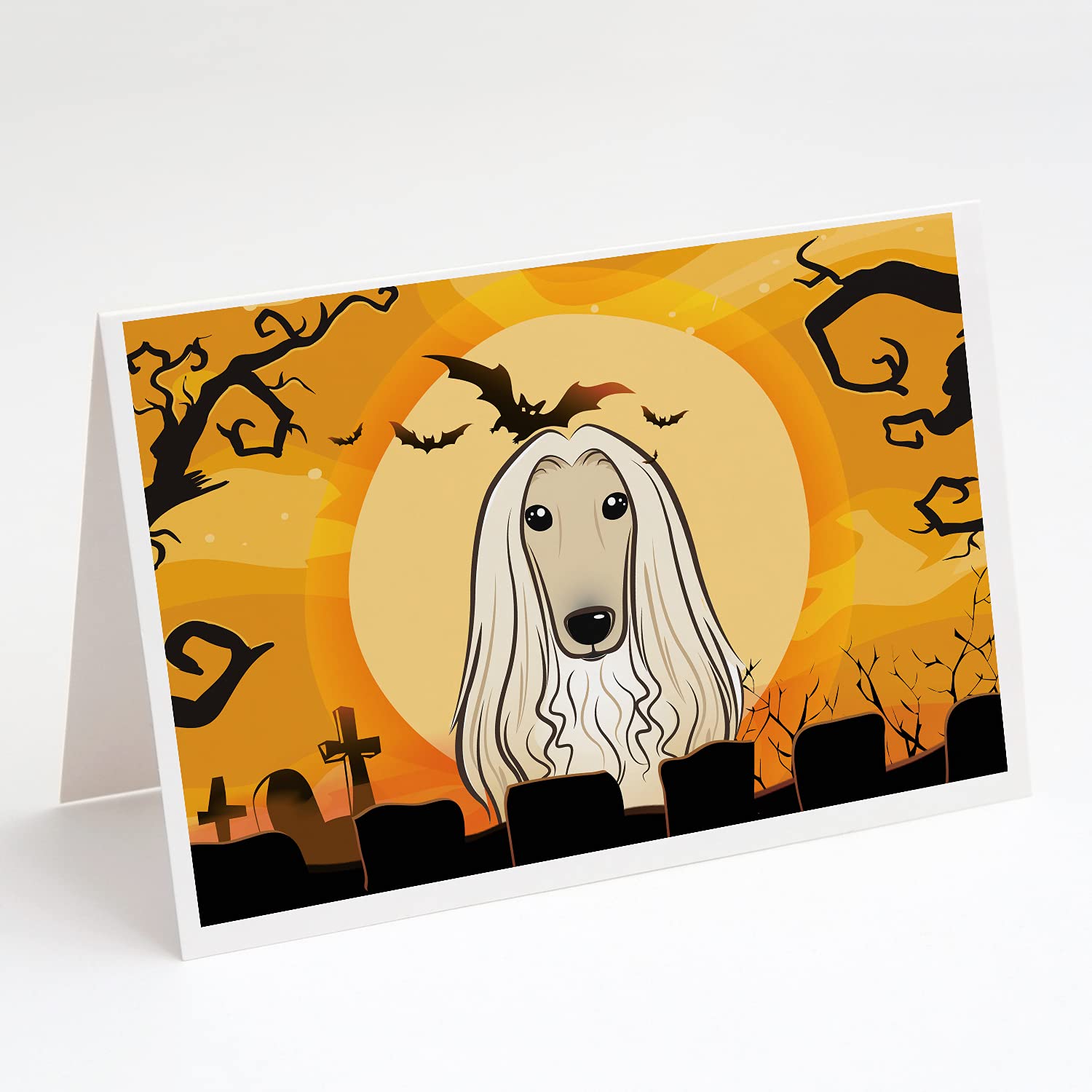 Halloween Afghan Hound Greeting Cards - Pack of 8 Blank A7 Note Cards (5x7 inches) with Envelopes - Whimsical Dog-Themed Stationery for Halloween Parties, Spooky Decor & Festive Greetings