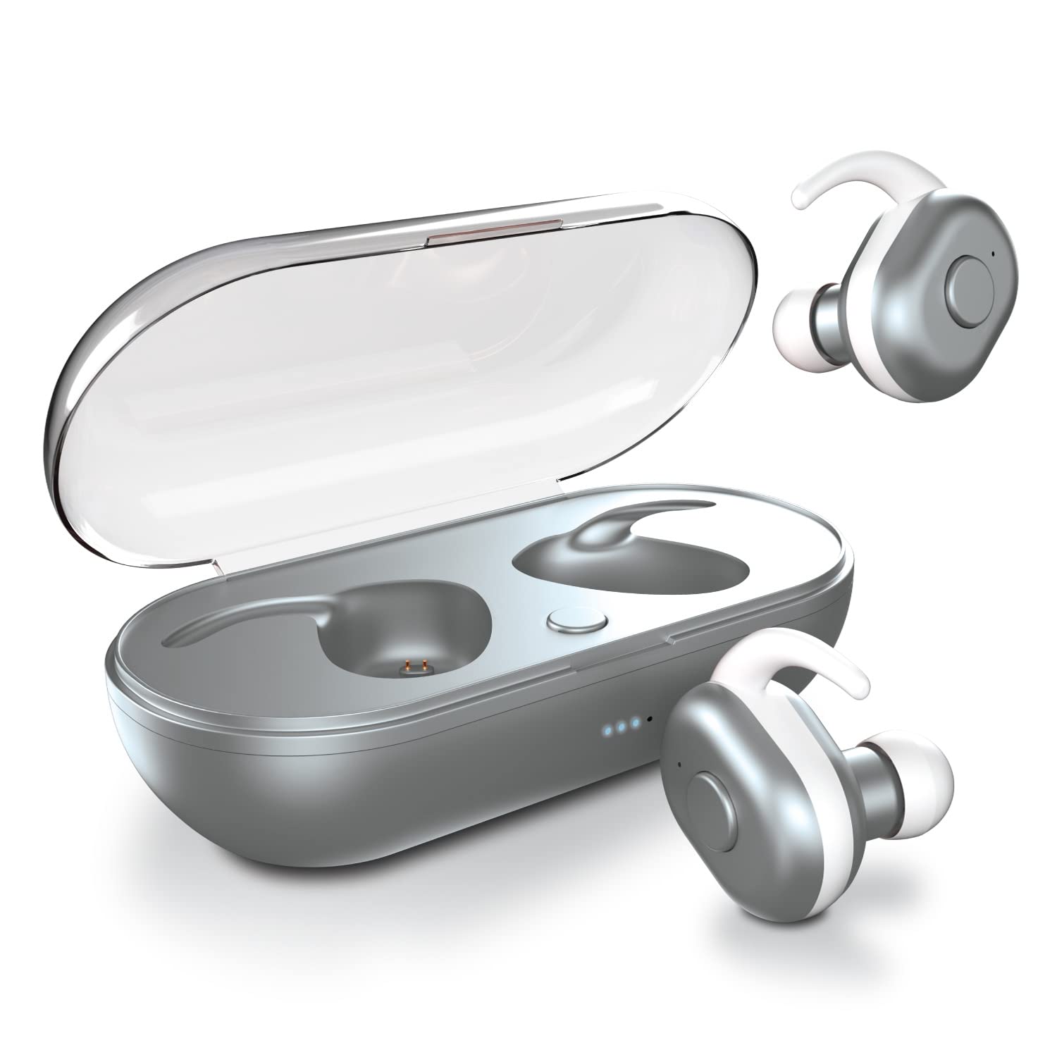 iWorld Elevate True Wireless Earbuds with Charging Case - Bluetooth 5.0 in-Ear Headphones with Built-in Mic & Touch Control - Universal Compatible with iPhone, Android, PC - Silver - Perfect for Workouts, Commuting & Gaming