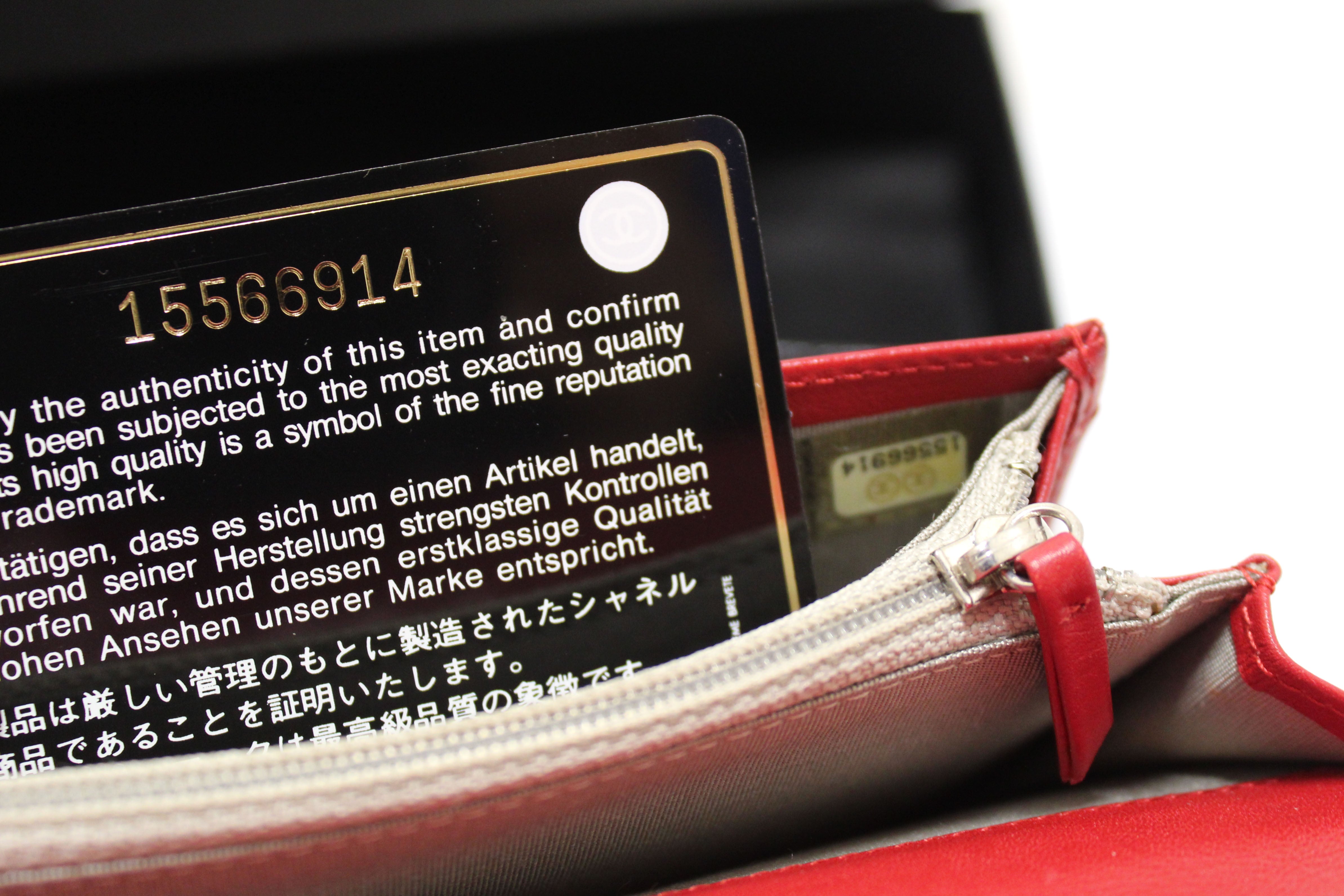 Authentic Chanel Red Caviar Leather Long Wallet for Women - Luxury Designer Clutch with Multiple Card Slots & Zipper Pocket - Perfect for Parties, Travel & Everyday Use