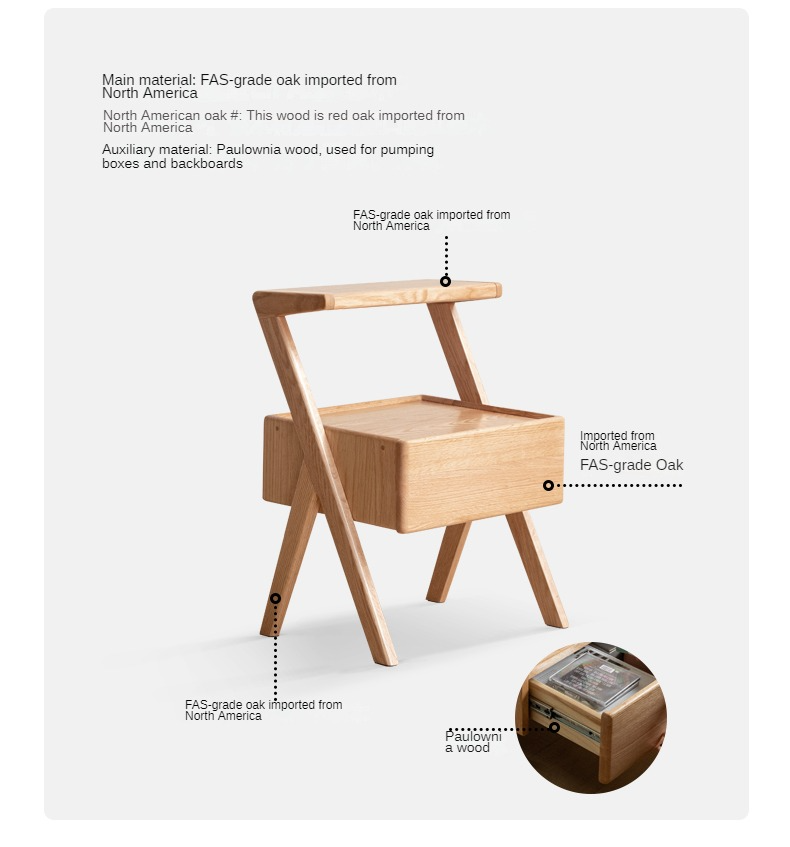 Solid Oak Wood Nightstand with Built-in LED Light - Modern Bedside Table for Bedroom, Living Room & Office