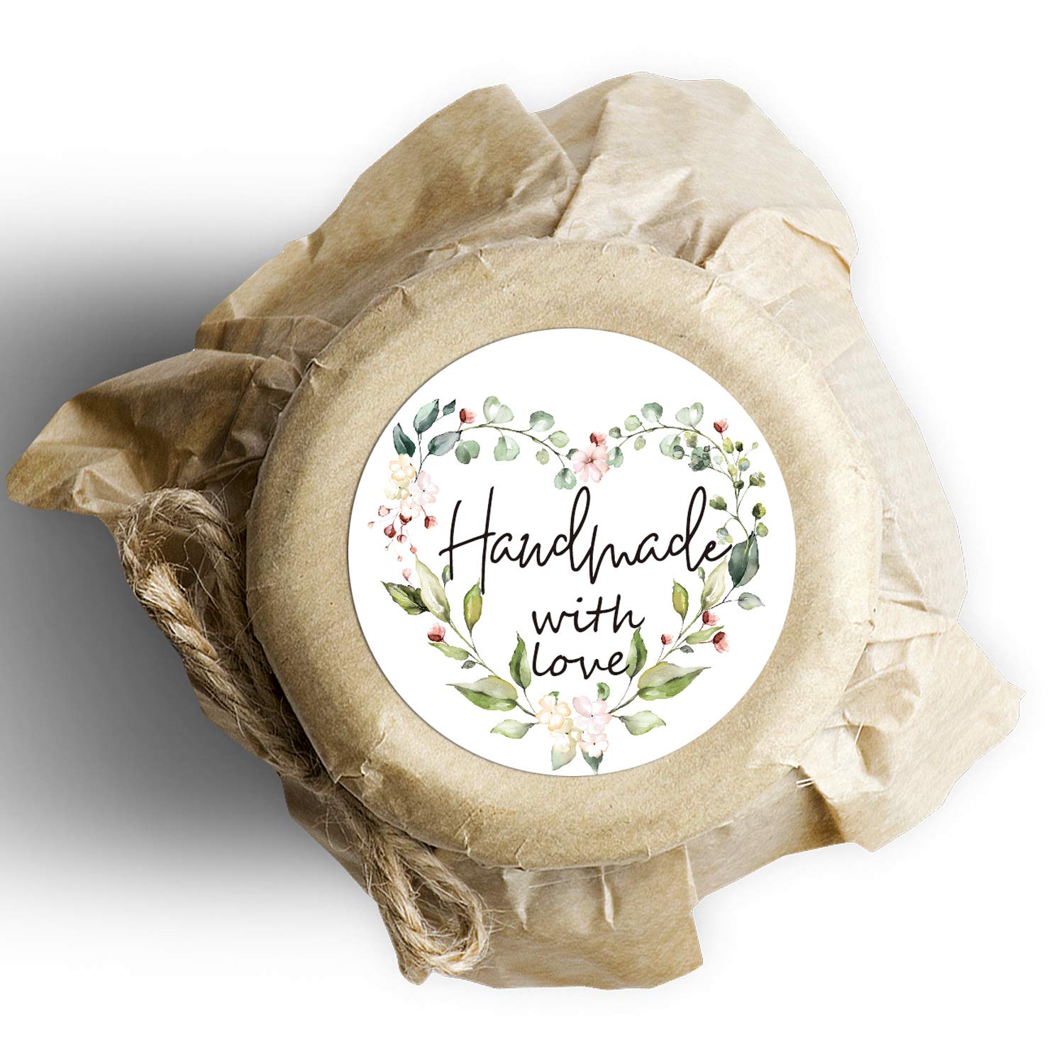 500 Handmade Greenery Stickers - 1.4 Inch Round Adhesive Labels for Packaging, Baking & DIY Crafts | Eco-Friendly, Homemade with Love | Perfect for Gift Wrapping, Scrapbooking & Party Decorations