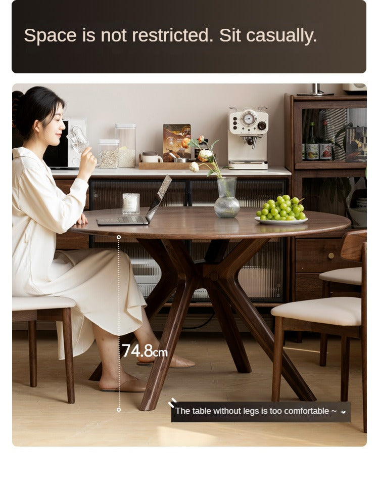 Premium Black Walnut Solid Wood Round Dining Table with Lazy Susan Turntable - Perfect for Family Gatherings & Dinner Parties