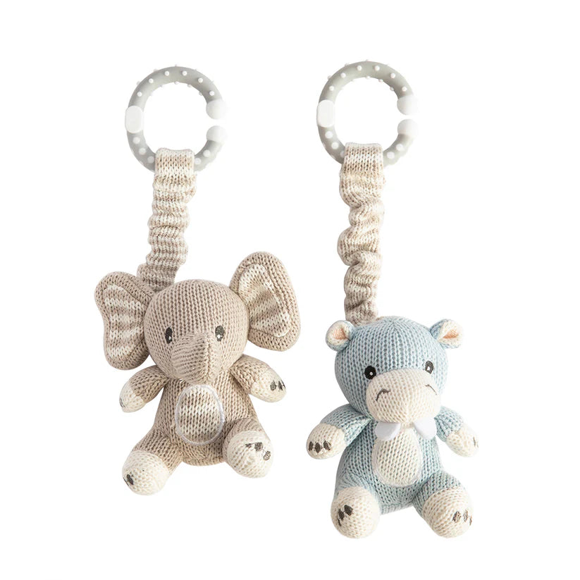 Baby Stroller Toys - Cute Elephant & Hippo Plush Hanging Toys for Newborns & Infants | Perfect for Car Seat, Crib, and Stroller Entertainment